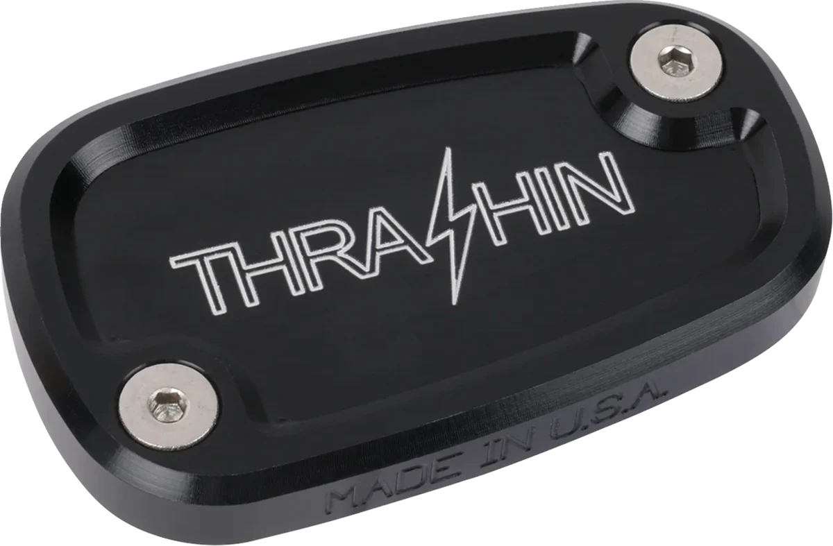 Prestigious THRASHIN SUPPLY CO. Brake Reservoir Cap - Rear - Black - Twice Cut - '18 Softail TSC-3177-4 Smooth