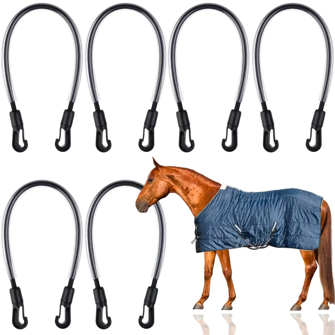 Traditional Mkhaslri 6-Pack Horse Blanket Leg Straps — Elastic Ended Clips 20–30in Excellent