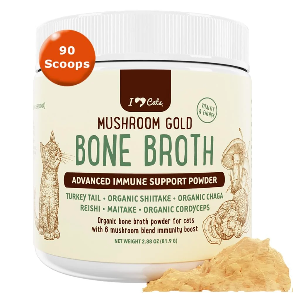 Elite iHeartCats Bone Broth for Cats - Mushroom Gold Powder for Immune Support Mobility Detox Turkey Tail Excellent