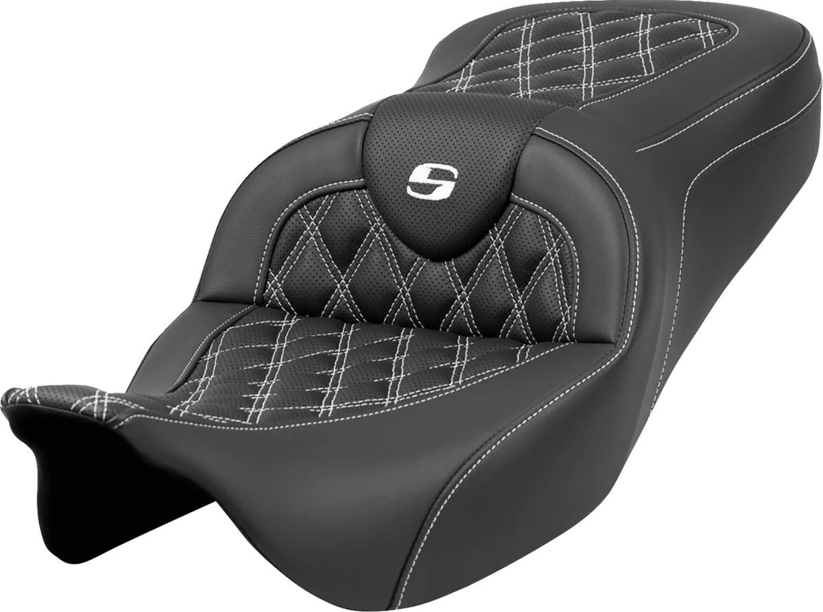Carefully Designed SADDLEMEN Roadsofa™ Seat - Lattice Stitch - White Stitch - without Backrest - FLH FLT '08-'23 808-07B-18206 Exceptional