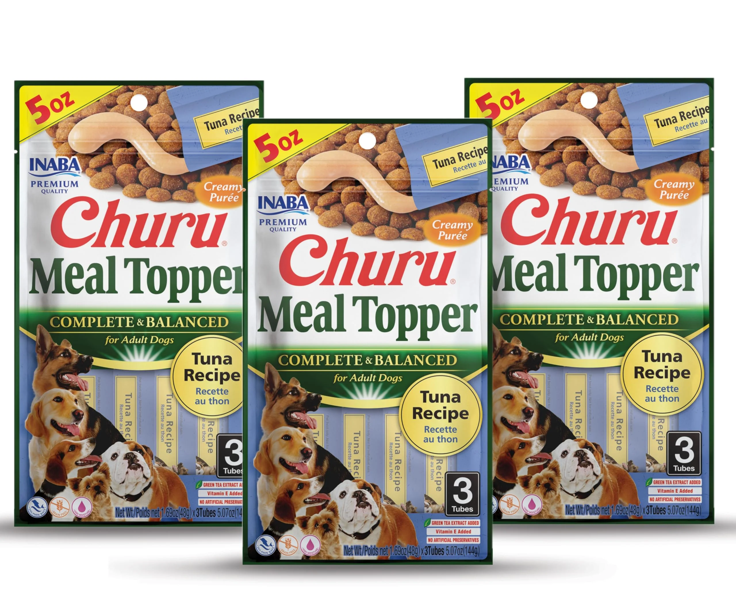 Specialty INABA Churu Meal Topper for Dogs – Tuna Recipe Complete Balanced 9 Tubes 3-Pack Convenient