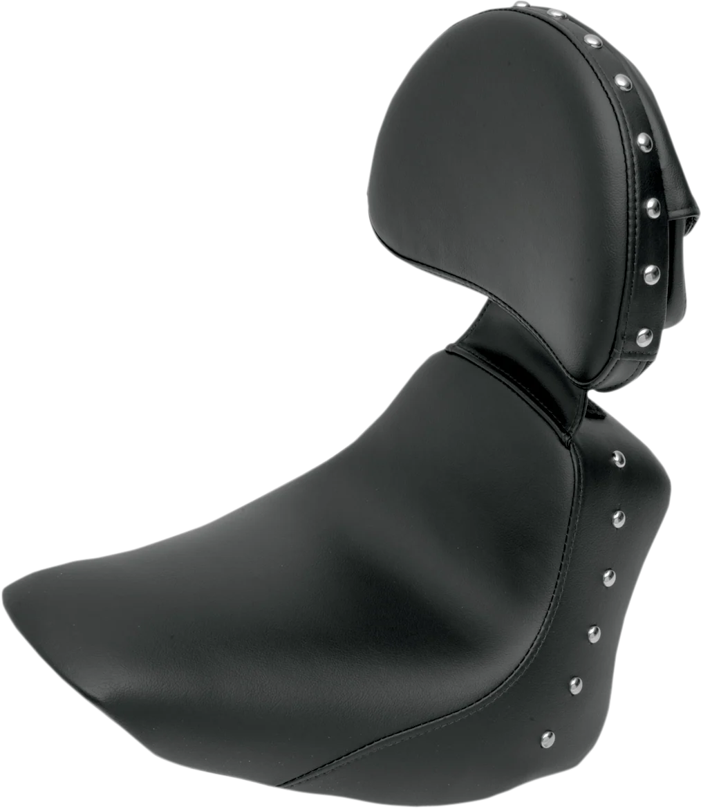 Expertly Made SADDLEMEN Heels Down Solo Seat - With Backrest - Studded - Black - FLSTC 806-15-0031 Smooth