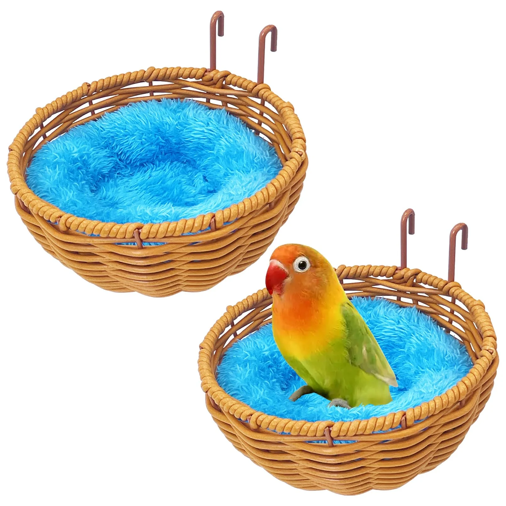 World-Class VCEPJH Rattan Bird Nest 2 Pcs – Handmade Soft Breeding Nest with Hooks for Parakeets Canaries Finches Unique