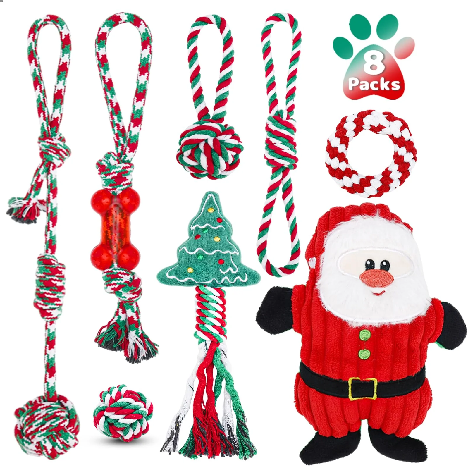 Advanced Enido Christmas Dog Chew Toys – 8-Pack Rope Toys for Small Medium Dogs Official