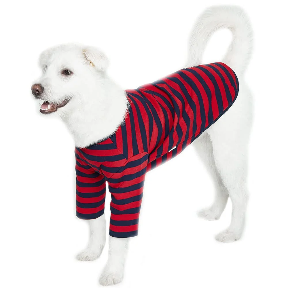 Certified Lucky Petter Dog Cotton Shirts – Rugby Stripe Tee for Small Large Dogs X-Large Red Navy Soft Breathable Easy Fit Refined