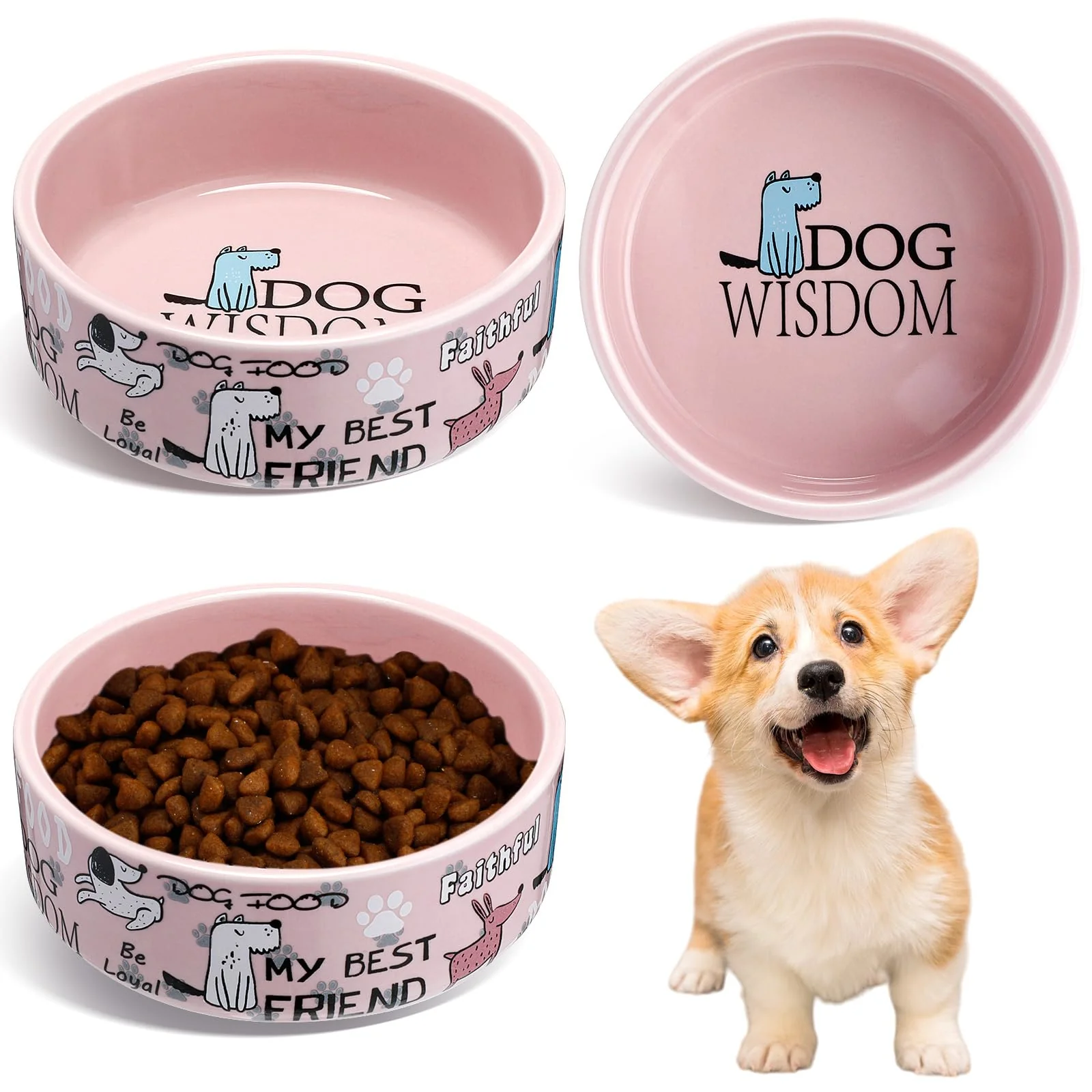 Trusted Maxcheck 2 Pcs 5-Inch Ceramic Dog Bowls – Pink Cute Cartoon Pattern Small Pets Green