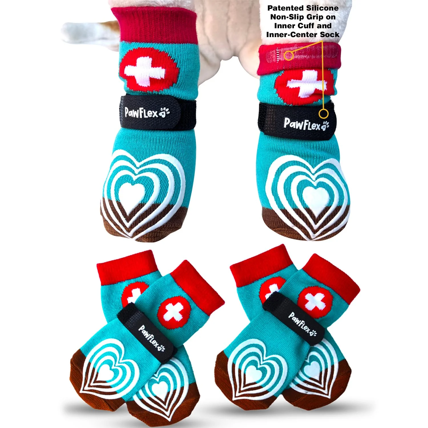Optimized PawFlex Medical First-Aid Double-Sided Anti-Slip Cotton Dog Socks Comfy Pawz Nonslip Inner Cuff for No Twisting Traction Paw Protection Top-Quality