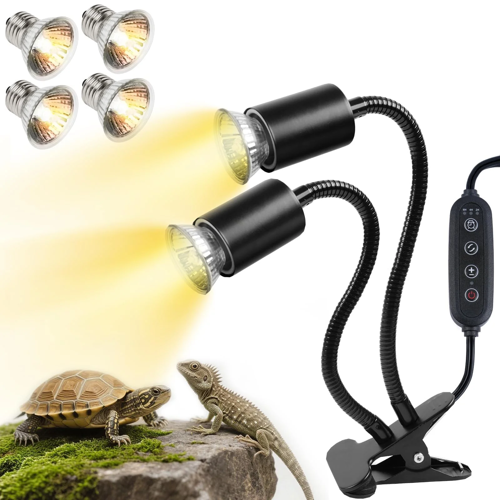 Artisan REPTI HOME Turtle Basking Light with Cycle Timer – Dual-Head UVA UVB Heat Lamp Prestigious