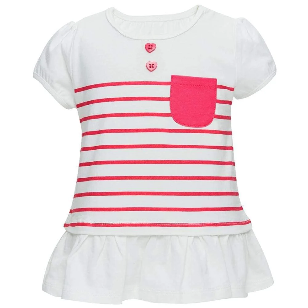 Responsible Blueberry Pet Soft Comfy Girls' Ruffle-Hem Cotton Tee - Pink Stripes 5T Trendy