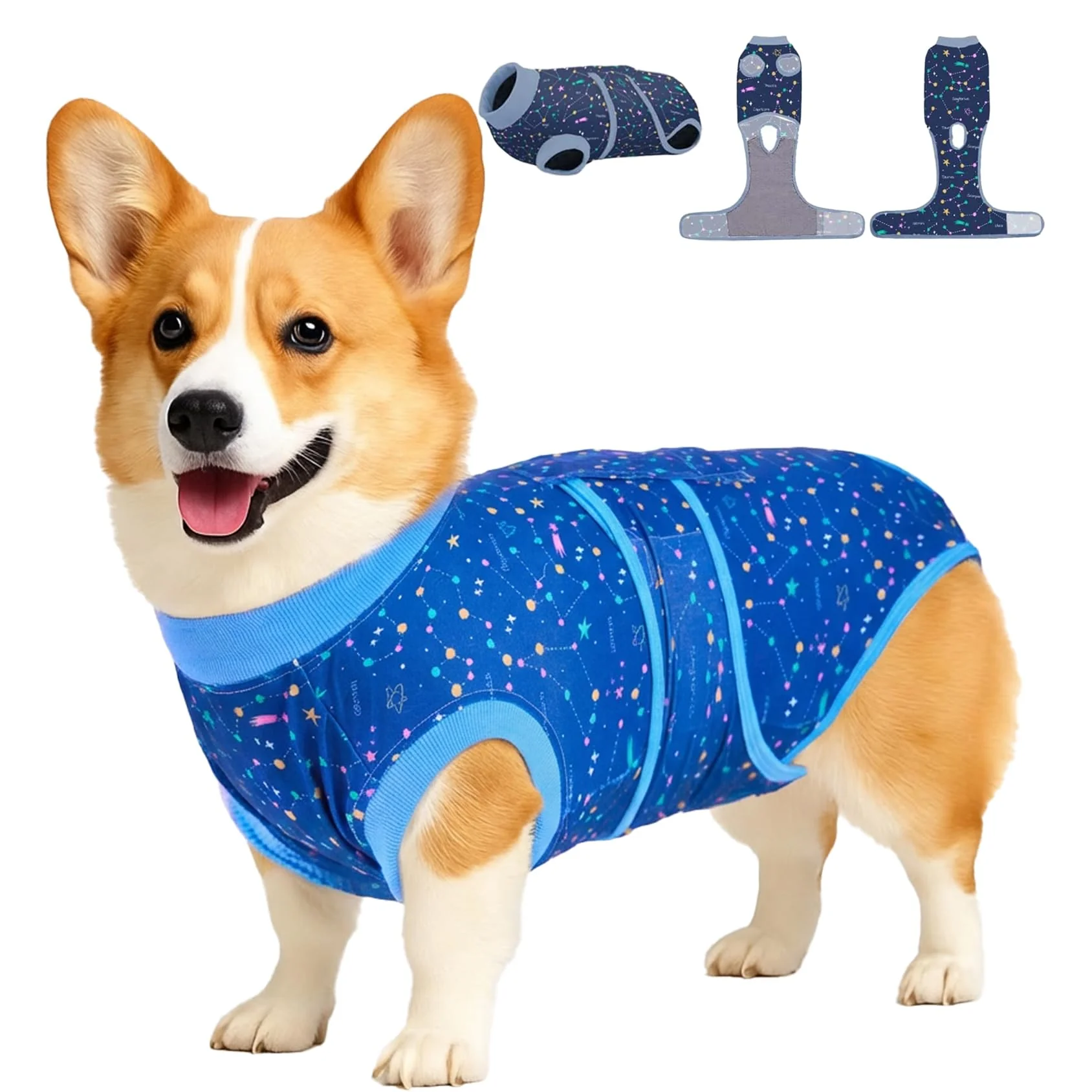 Casual PetWarm Galaxy Blue Recovery Suit for Dogs – Post-Surgery Bodysuit M Optimized