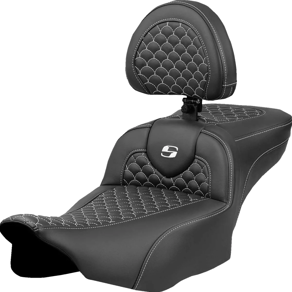 Sustainable SADDLEMEN Roadsofa Extended Reach Seat - Dragon Scale Stitch - White Stitch - w Backrest - FLTR FLHX '23-'24 823-07-209B6 High-End