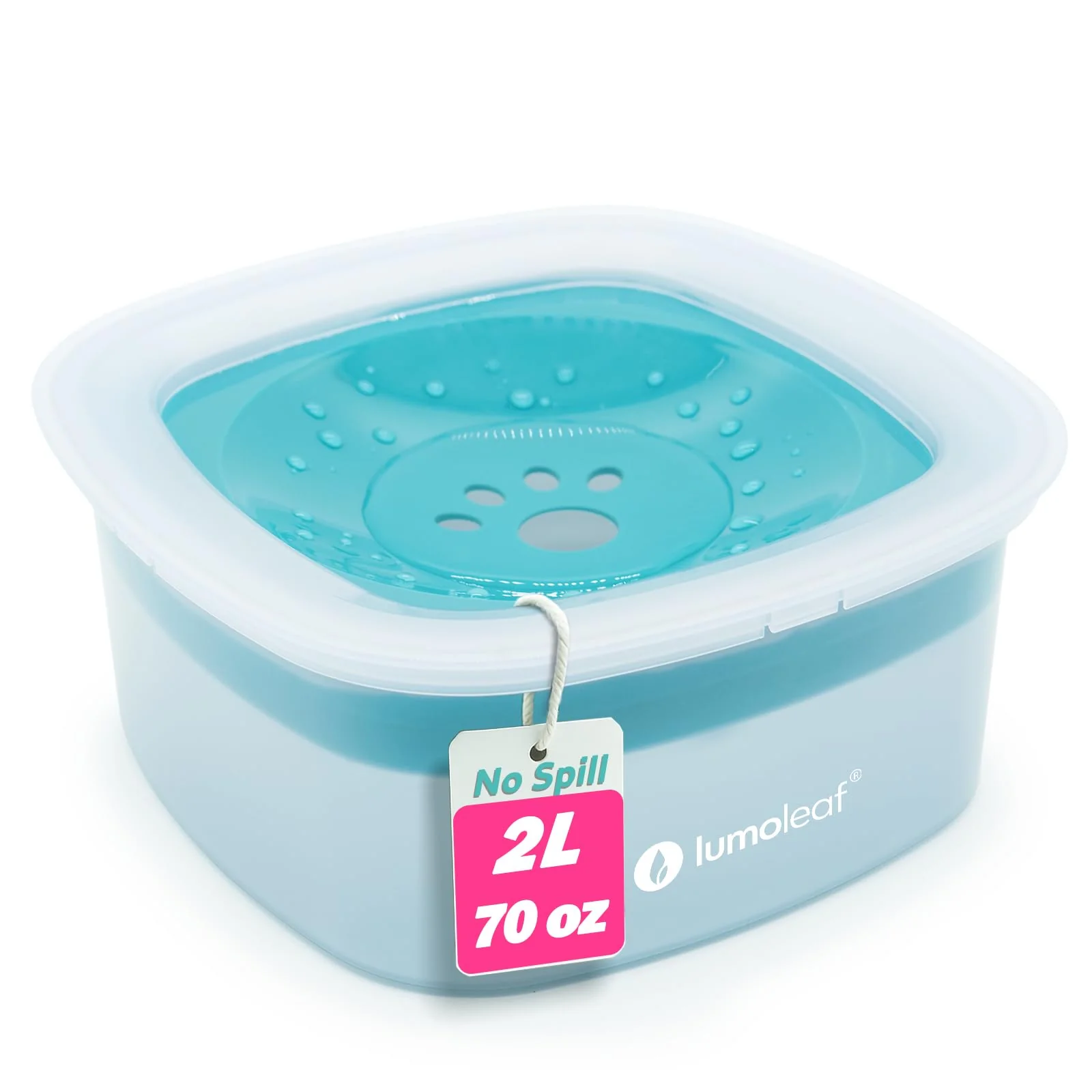 Casual LumoLeaf No Spill Water Bowl for Dogs — Drip- Splash-Proof Slow Feeder Blue 35oz Minimalist