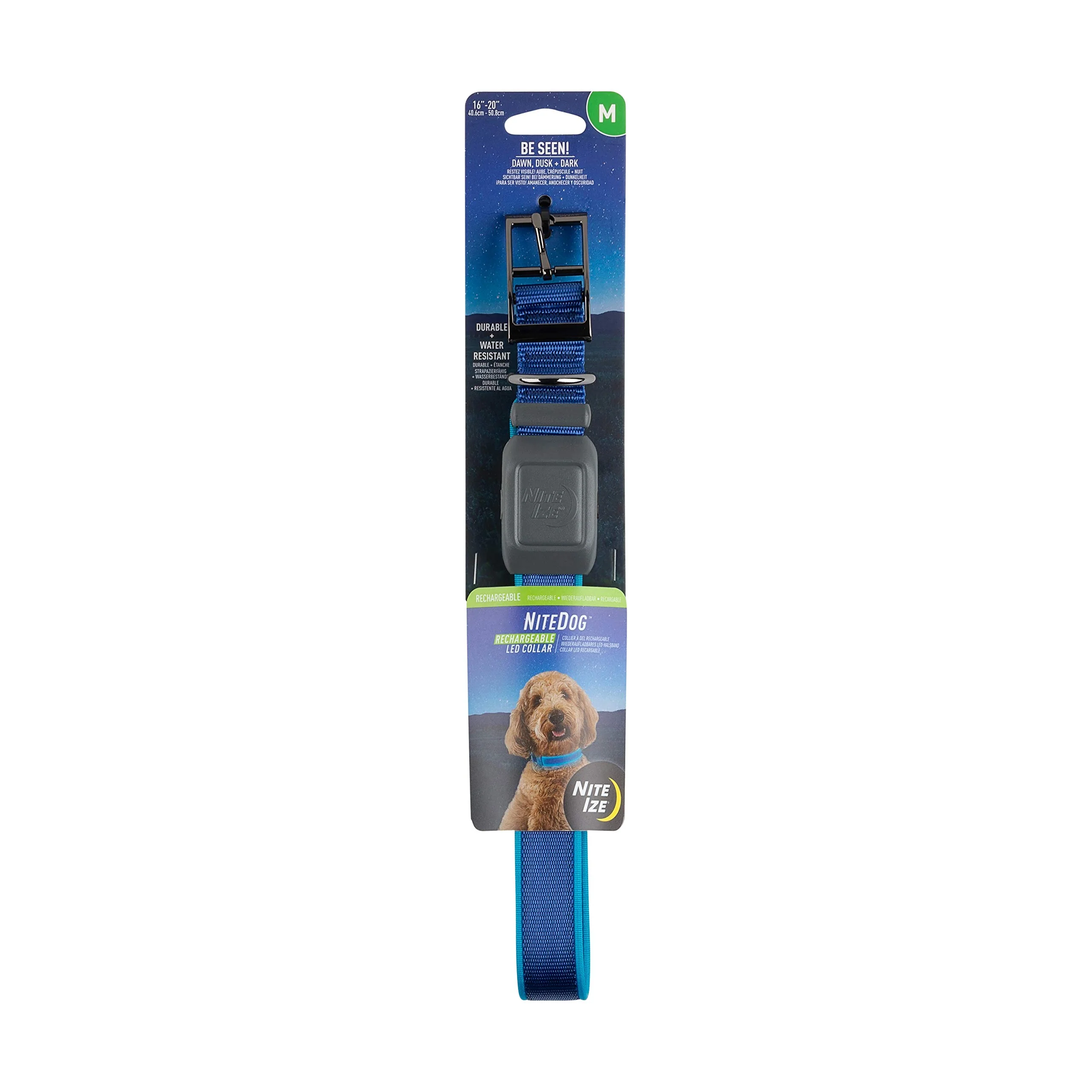 Versatile NiteDog Rechargeable LED Collar by Nite Ize - 360° Visibility Water-Resistant Medium Blue Practical