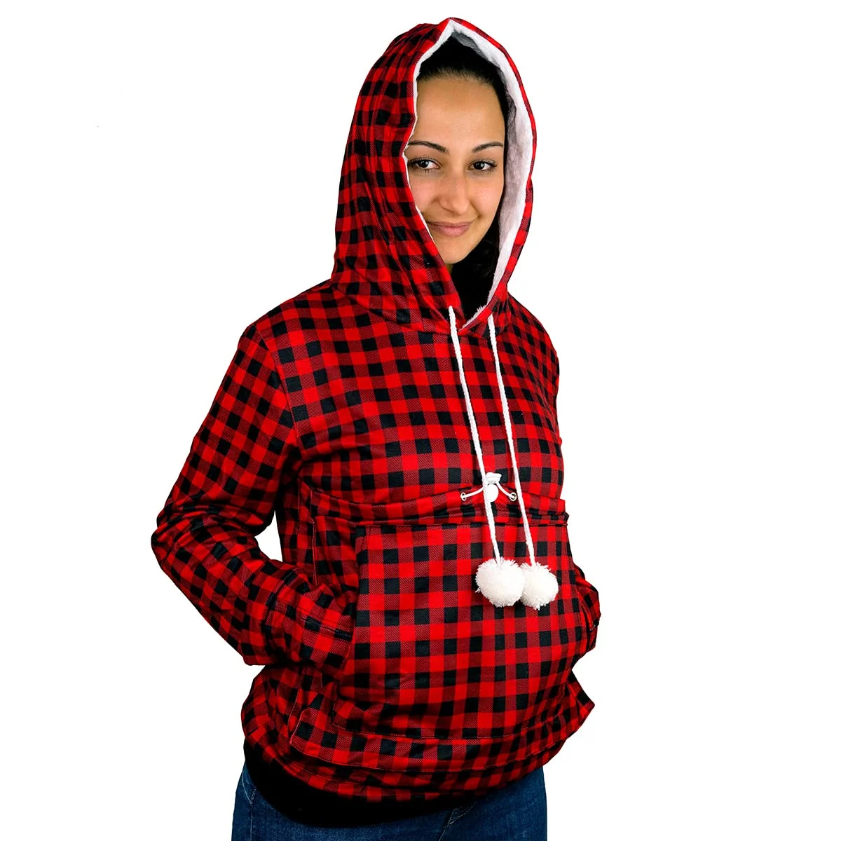 Traditional ALYC Pet Pouch Hoodie XL – Large Front Pocket Carrier for Cats Dogs Red Black Durable