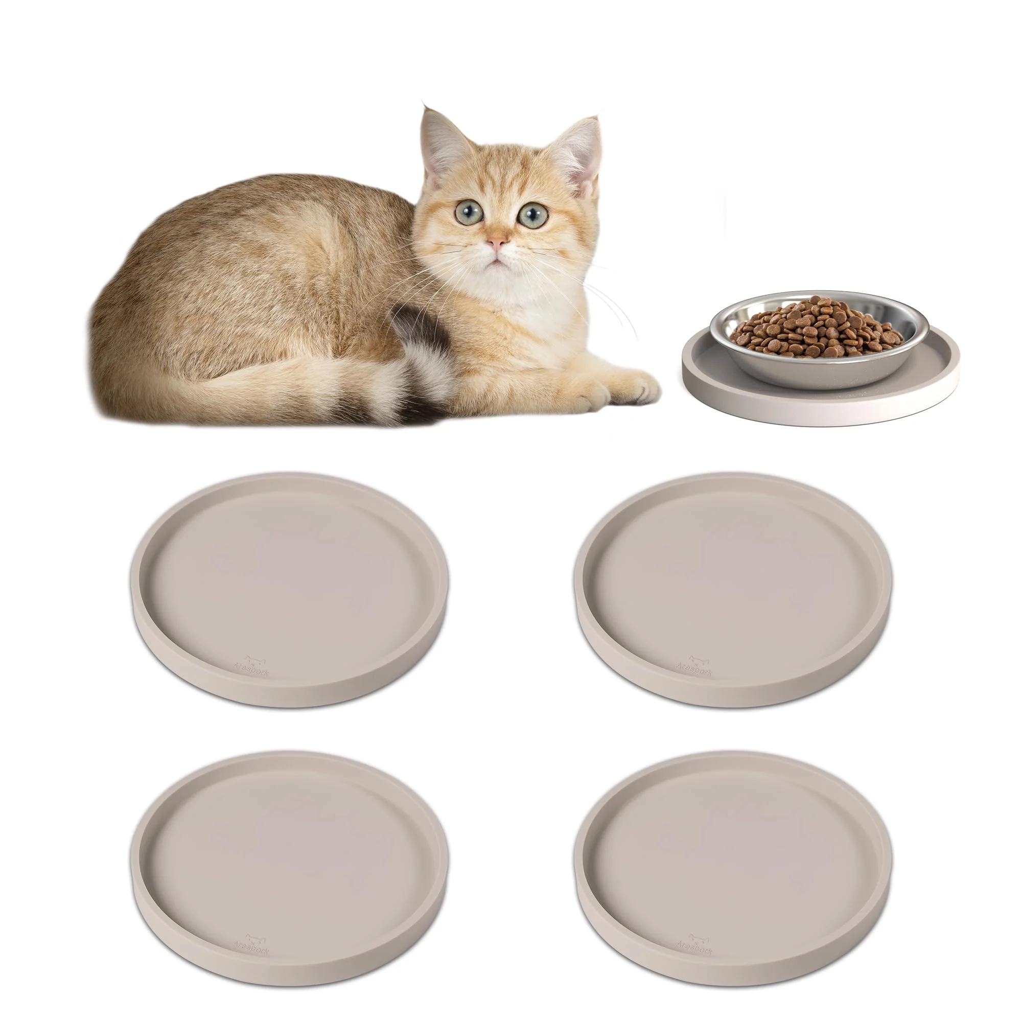 Breathable Arespark Pet Silicone Food Mat – 4-Pack Non-Slip Waterproof 6x6 Inches Sustainable