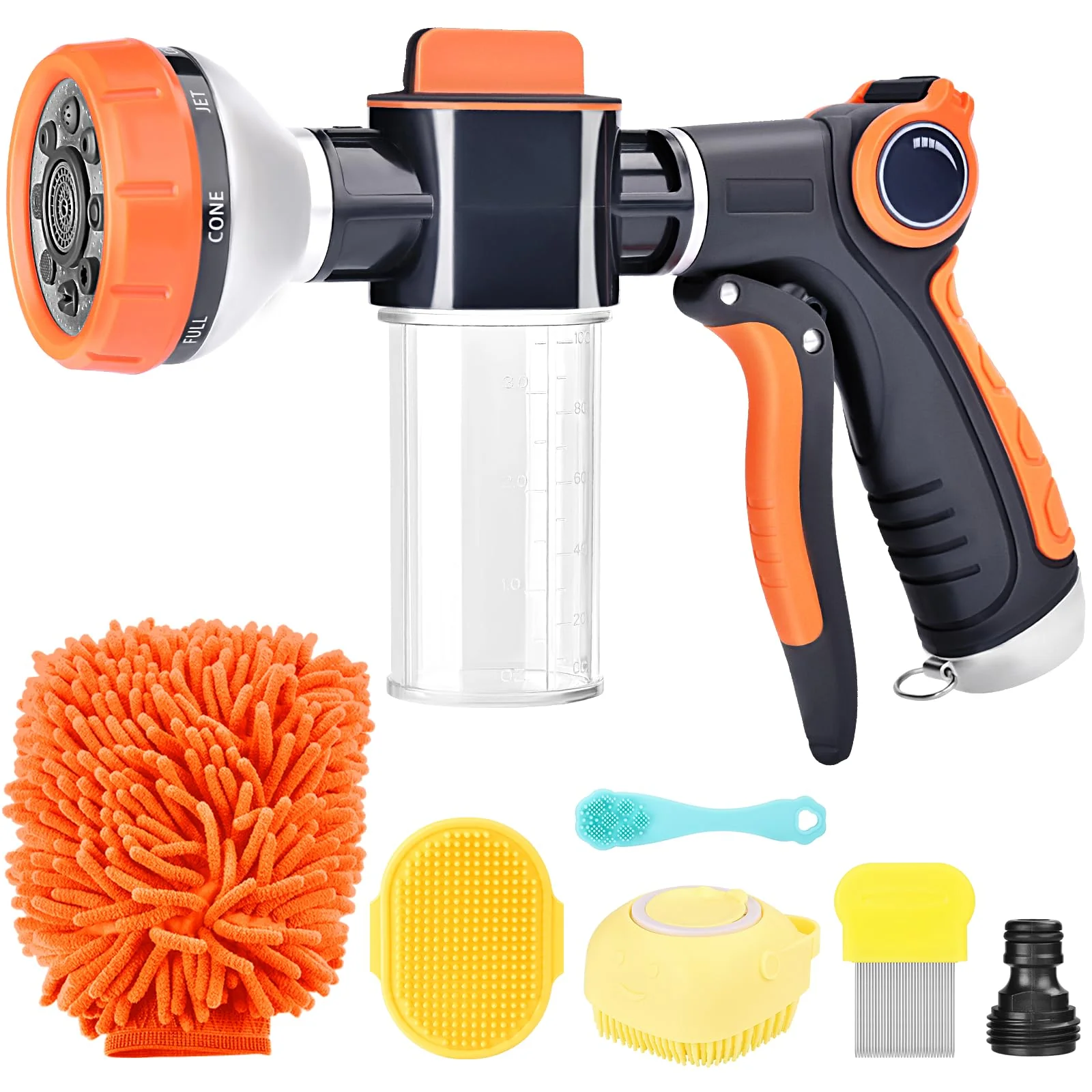 Professional EVILTO Upgrade Dog Washing Hose Attachment — 8-Pattern Nozzle Soap Dispenser Bath Kit Selected