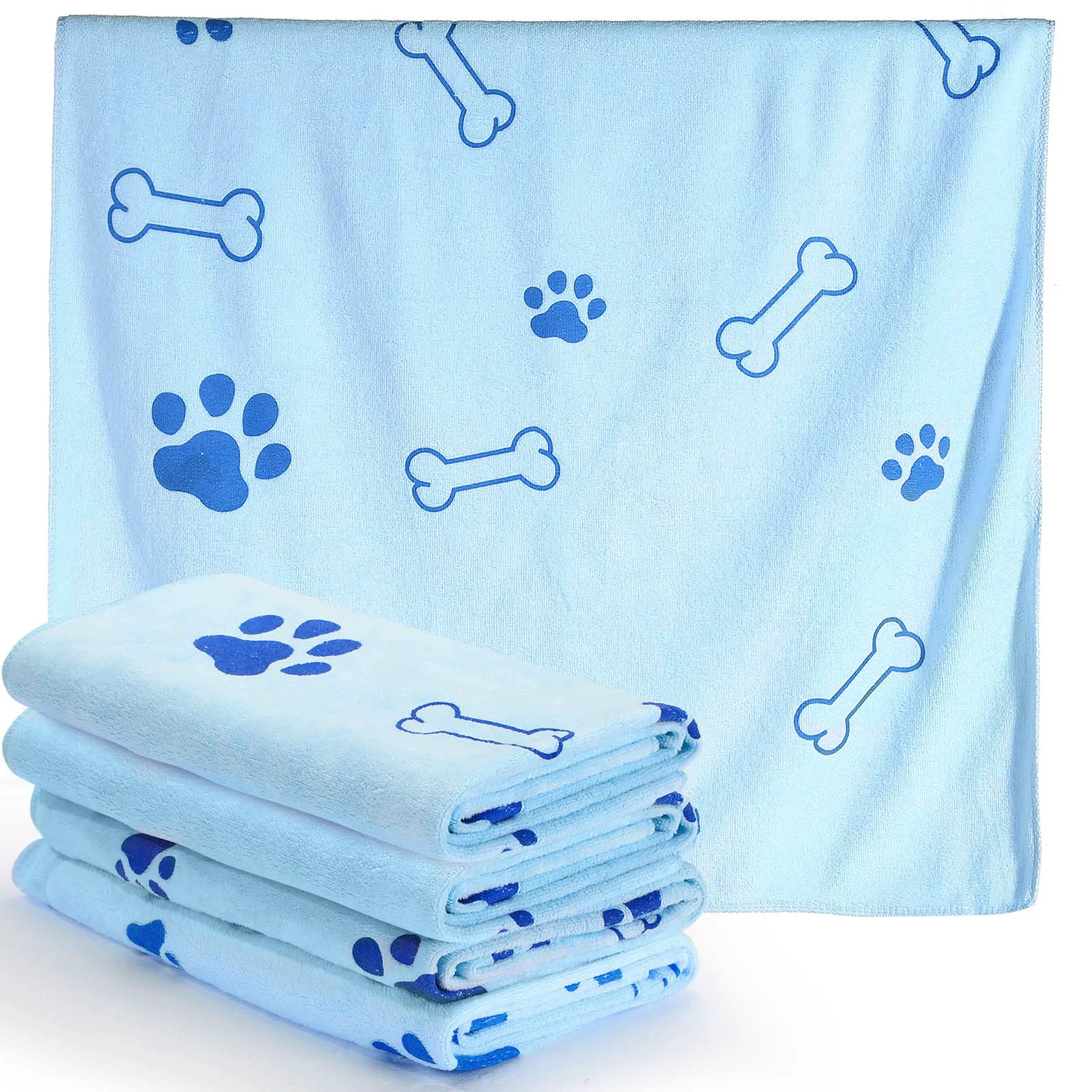 Traditional Chumia 4 Pack Dog Towels – Microfiber 24 x 40 in Light Blue Quick-Dry Bath Towels for Dogs Cats Sustainable