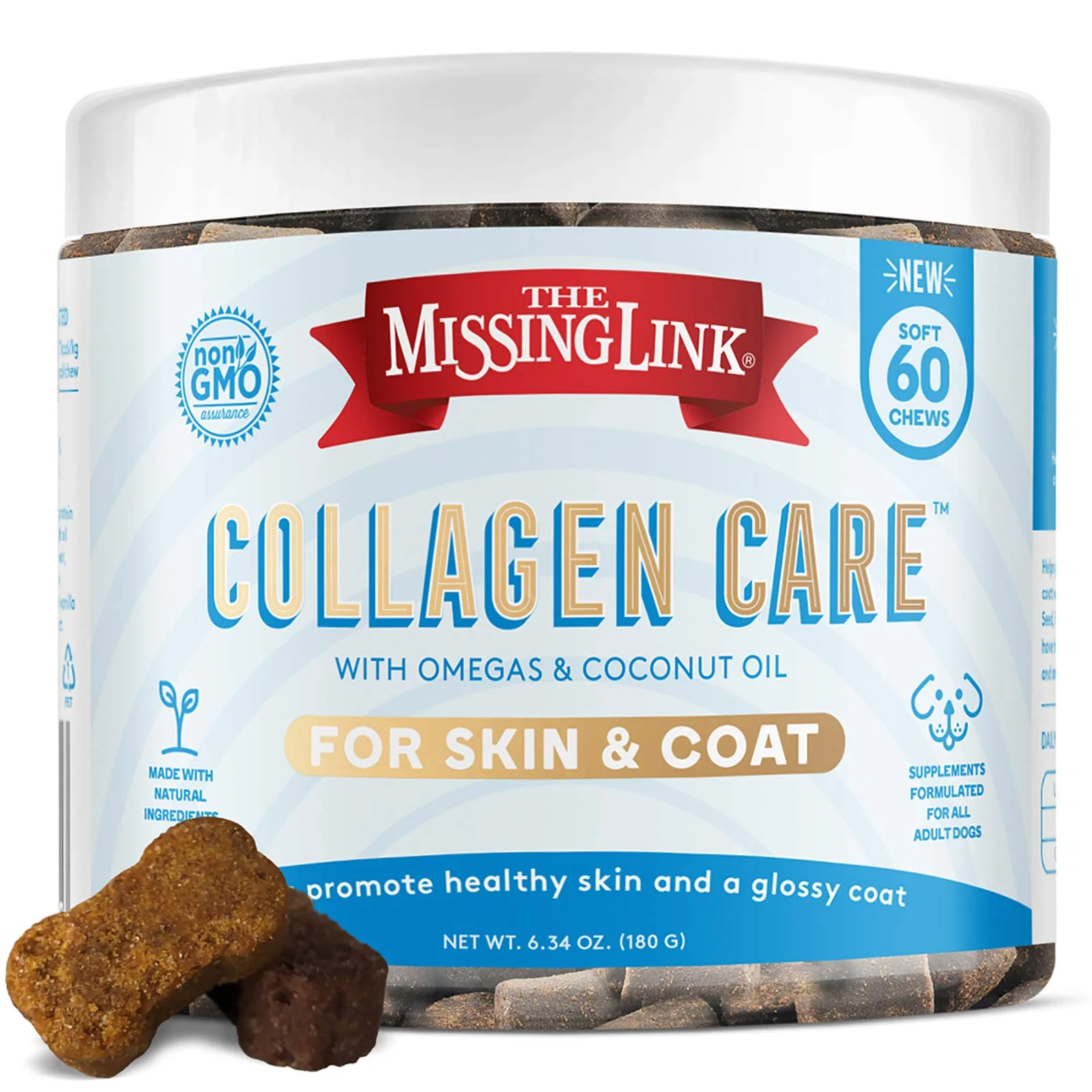 Detailed The Missing Link Collagen Care Skin Coat Soft Chews 60ct – Daily Hair Growth Healthy Skin Strong Nails Support for Dogs Refined