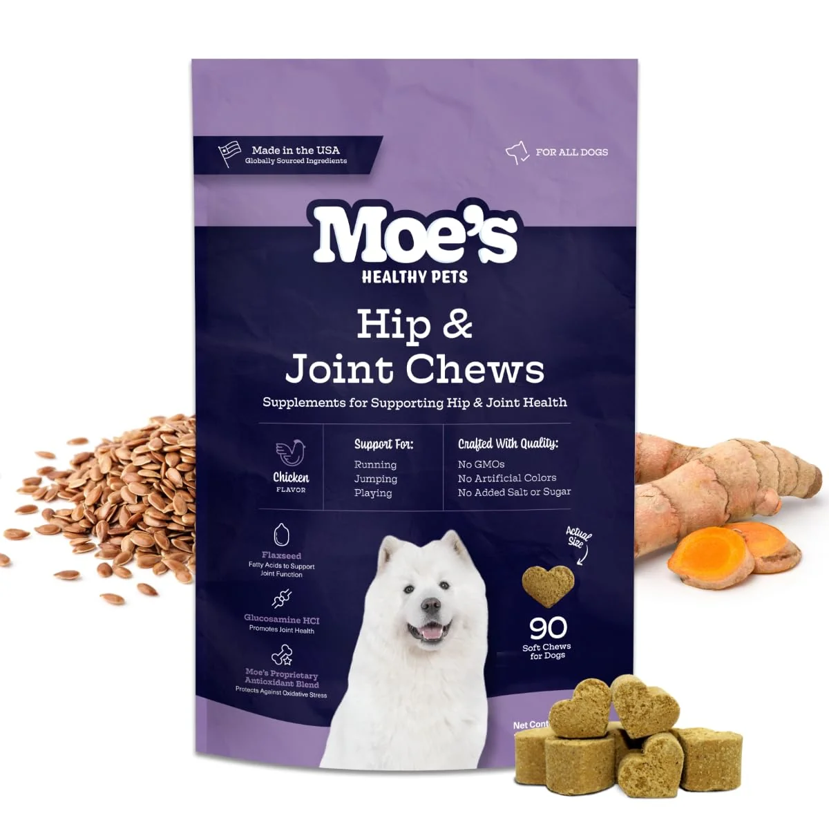 Trusted Moe's Healthy Pets Dog Joint Supplement 90 Soft Chews – Glucosamine Chondroitin Hyaluronic Acid Vitamins C E Verified