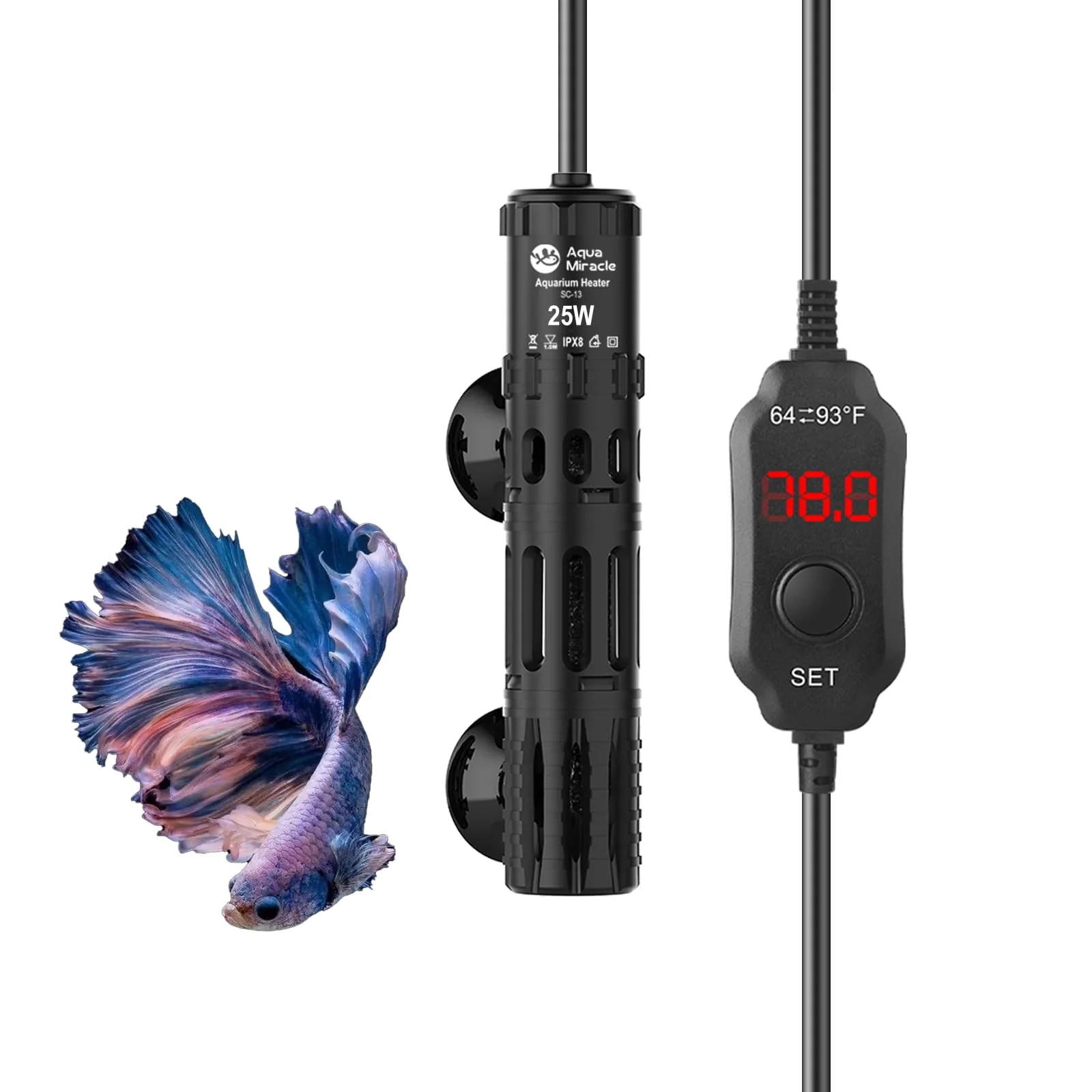 Crafted Aqua 25W Aquarium Heater with LED Display – Precise Temperature Control Safe Housing Clean