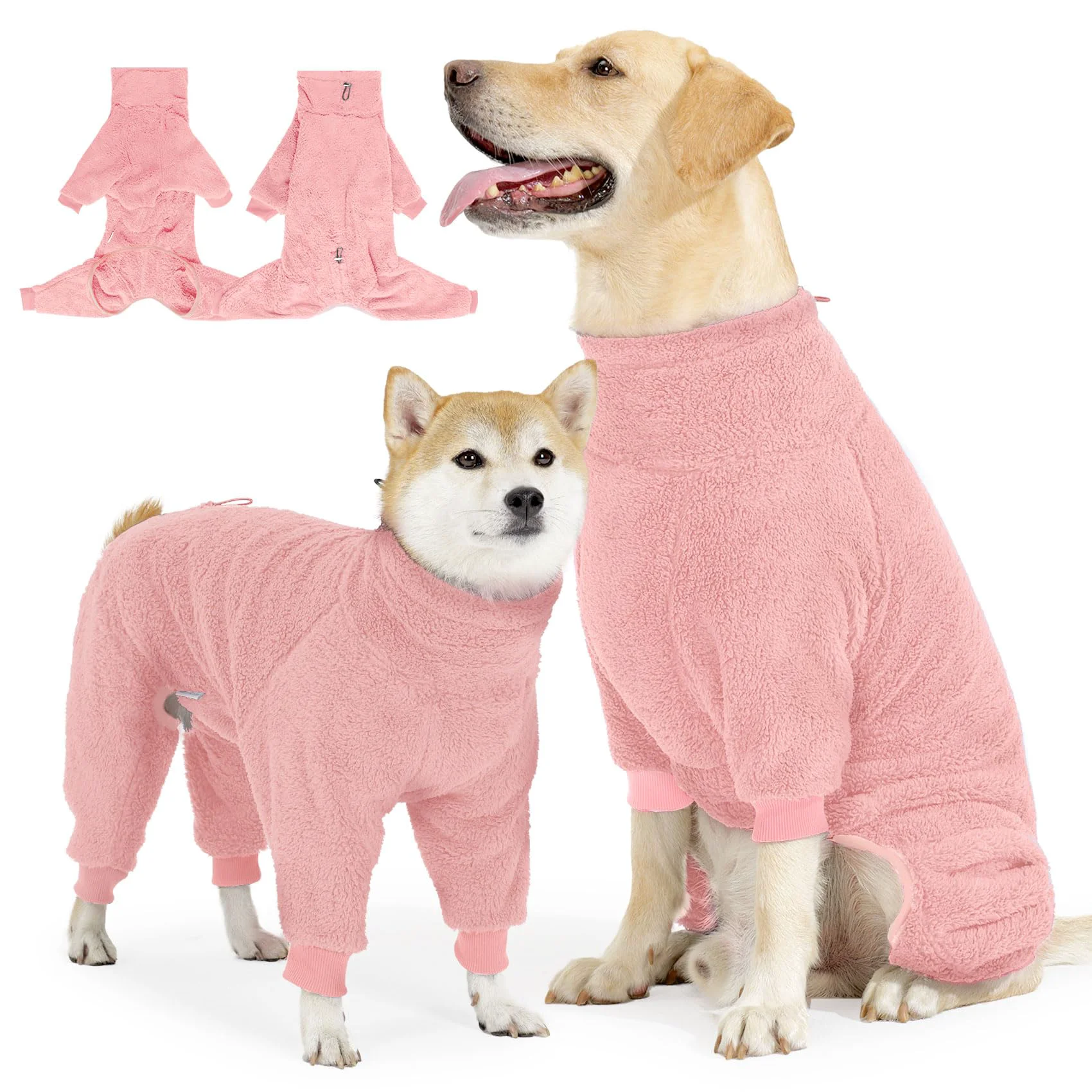 Eco-Friendly SlowTon Dog Winter Coat - Fuzzy Fleece Pajama Jumpsuit Pink M Advanced