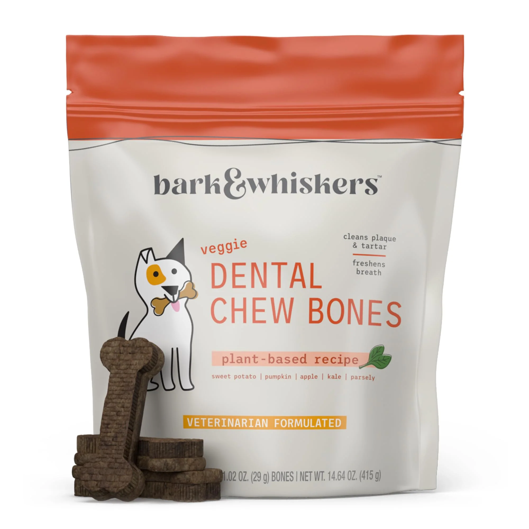Crafted Dr. Mercola Bark Whiskers Dental Chew Bones – Vet-Formulated Non-GMO Fresh Breath 15 Bones Fine