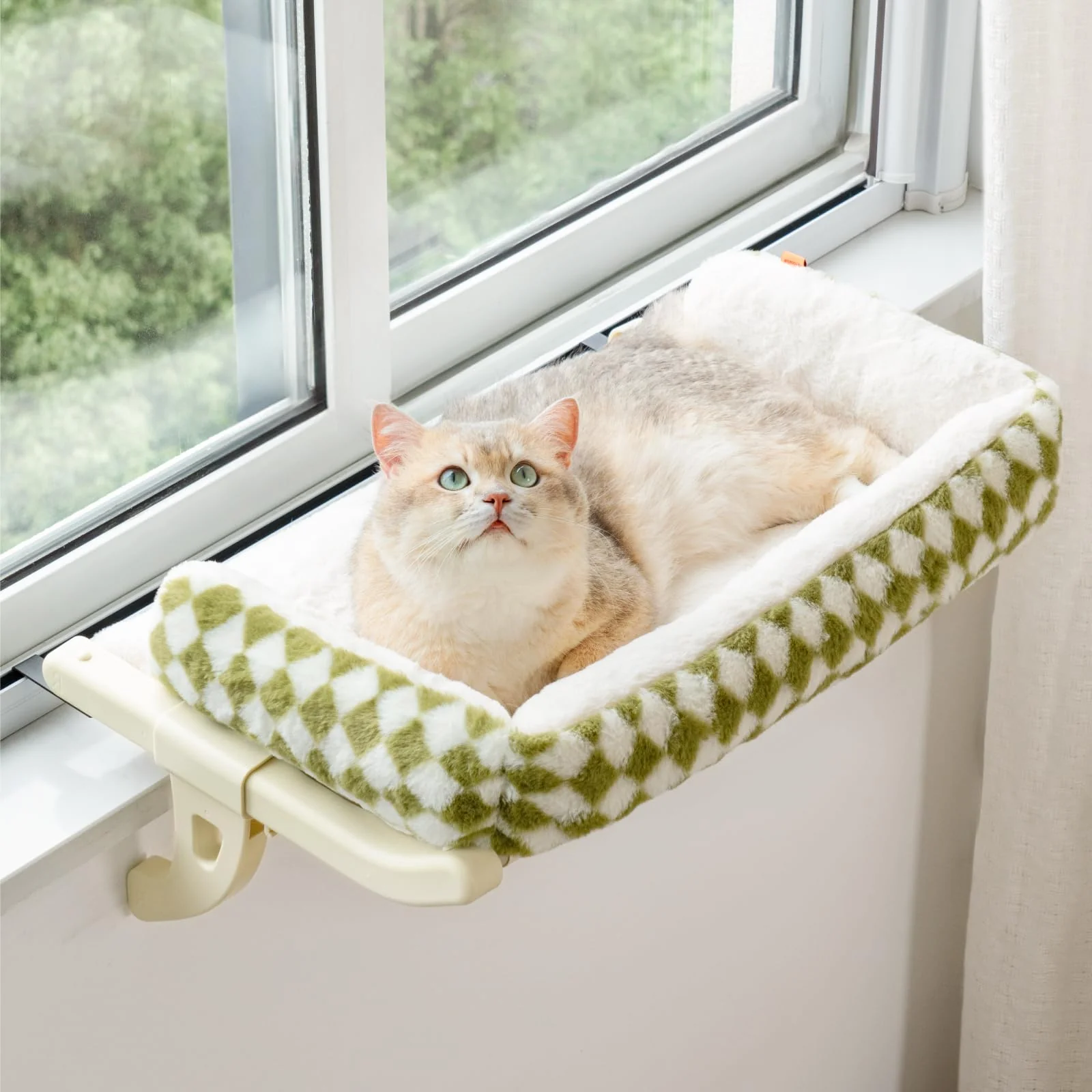 Long-Lasting MEWOOFUN Cat Window Sill Perch Large Green – Adjustable Removable-Cover Window Hammock Clean
