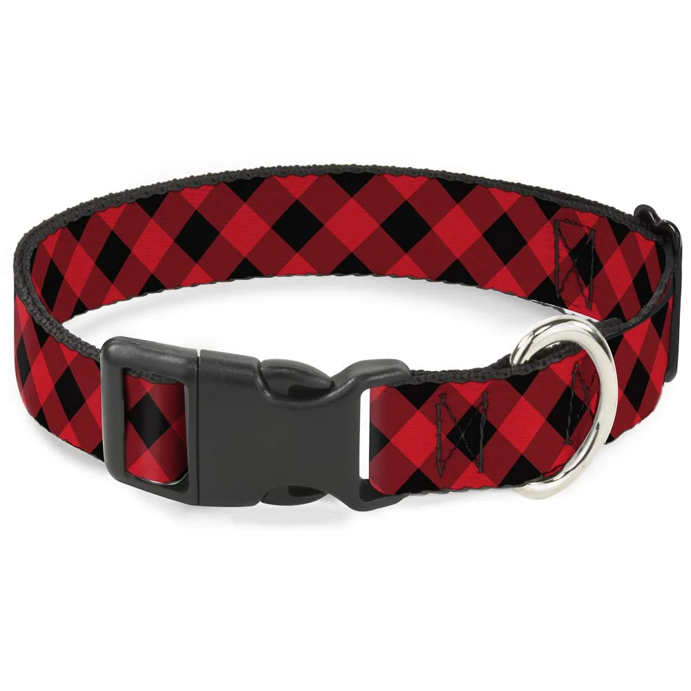 Smooth Buckle-Down Plastic Clip Collar – Diagonal Buffalo Plaid 1in Wide 9–15in Neck Small Functional
