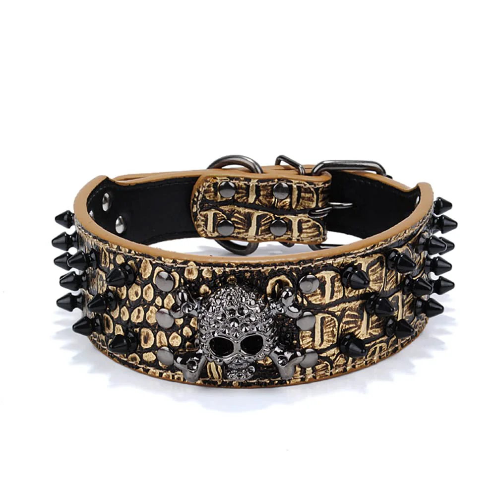 Green Pimaodog Studded 2in Leather Collar for Medium Large Dogs – Gold Brown XL 21-24in Versatile