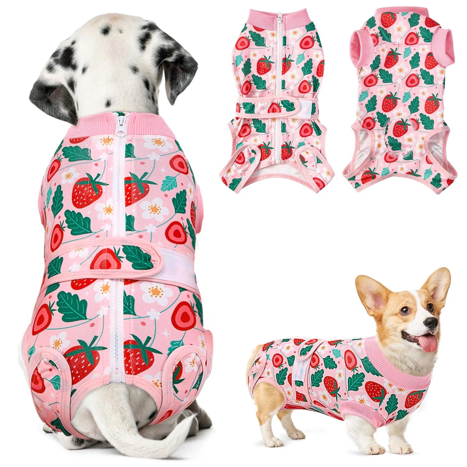 Top-Quality Nasjac Recovery Suit for Dogs - Zippered Post-Surgery Onesie Pink Strawberry L Specialty