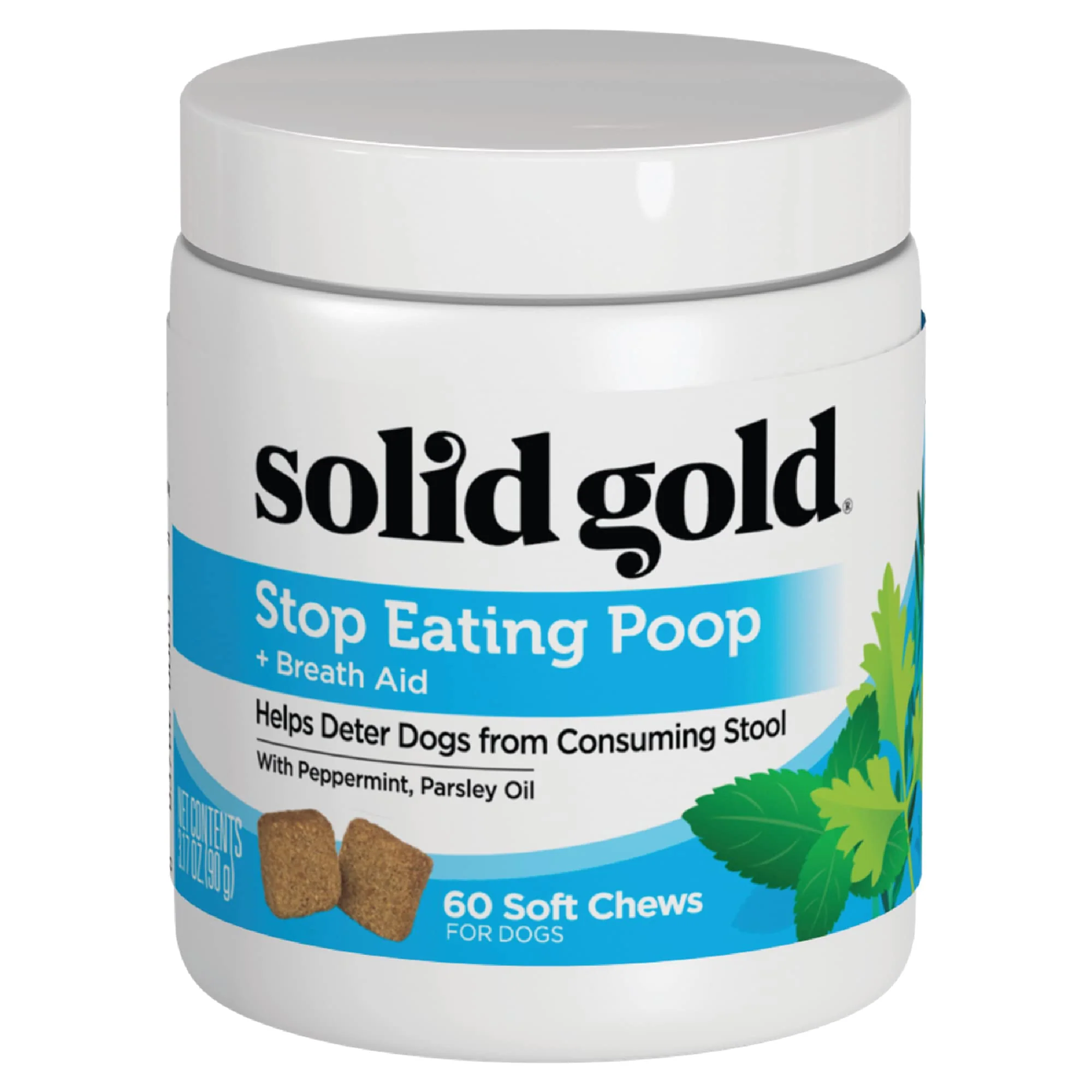 Convenient Solid Gold No Poo Chews for Dogs – Coprophagia Deterrent Peppermint Probiotics 60 Count Lightweight