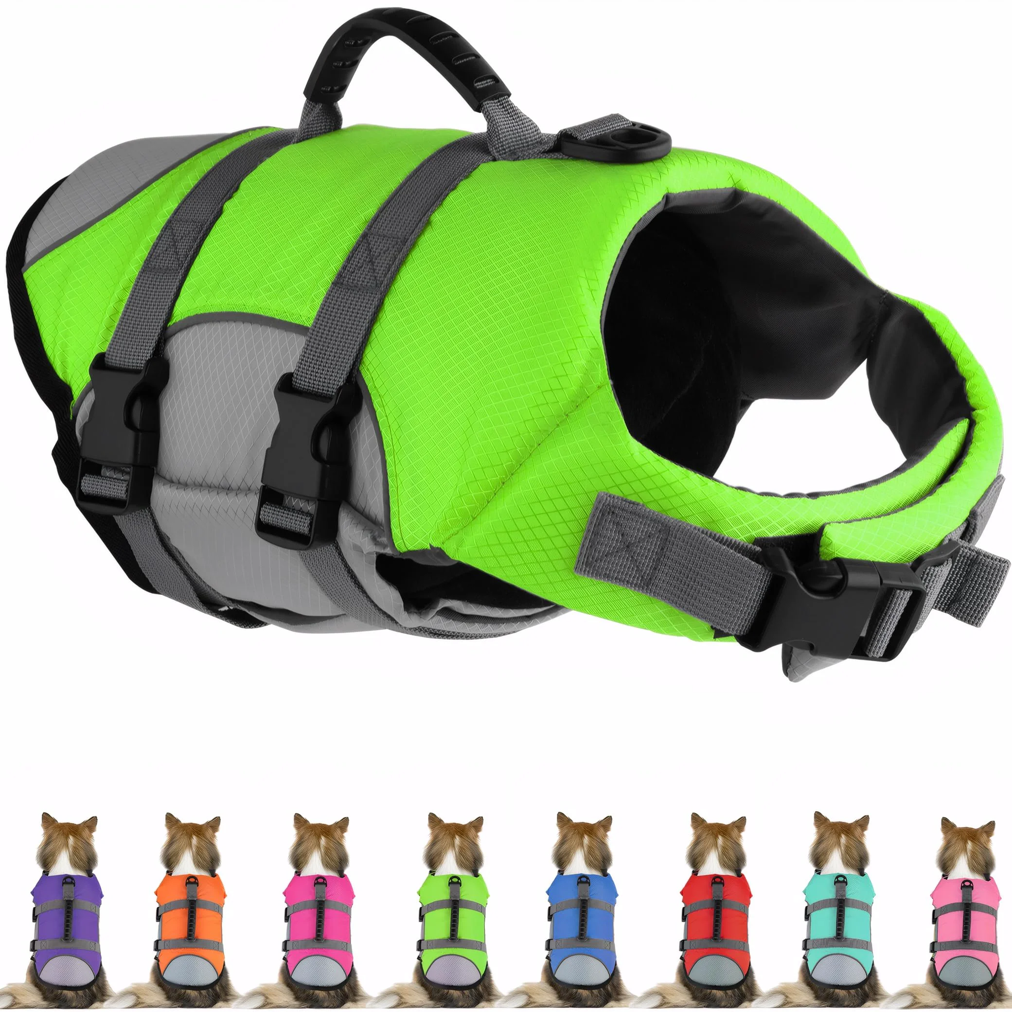 Official Mklhgty Dog Life Jacket - Reflective Adjustable Vest with Rescue Handle 5 Sizes Comfortable