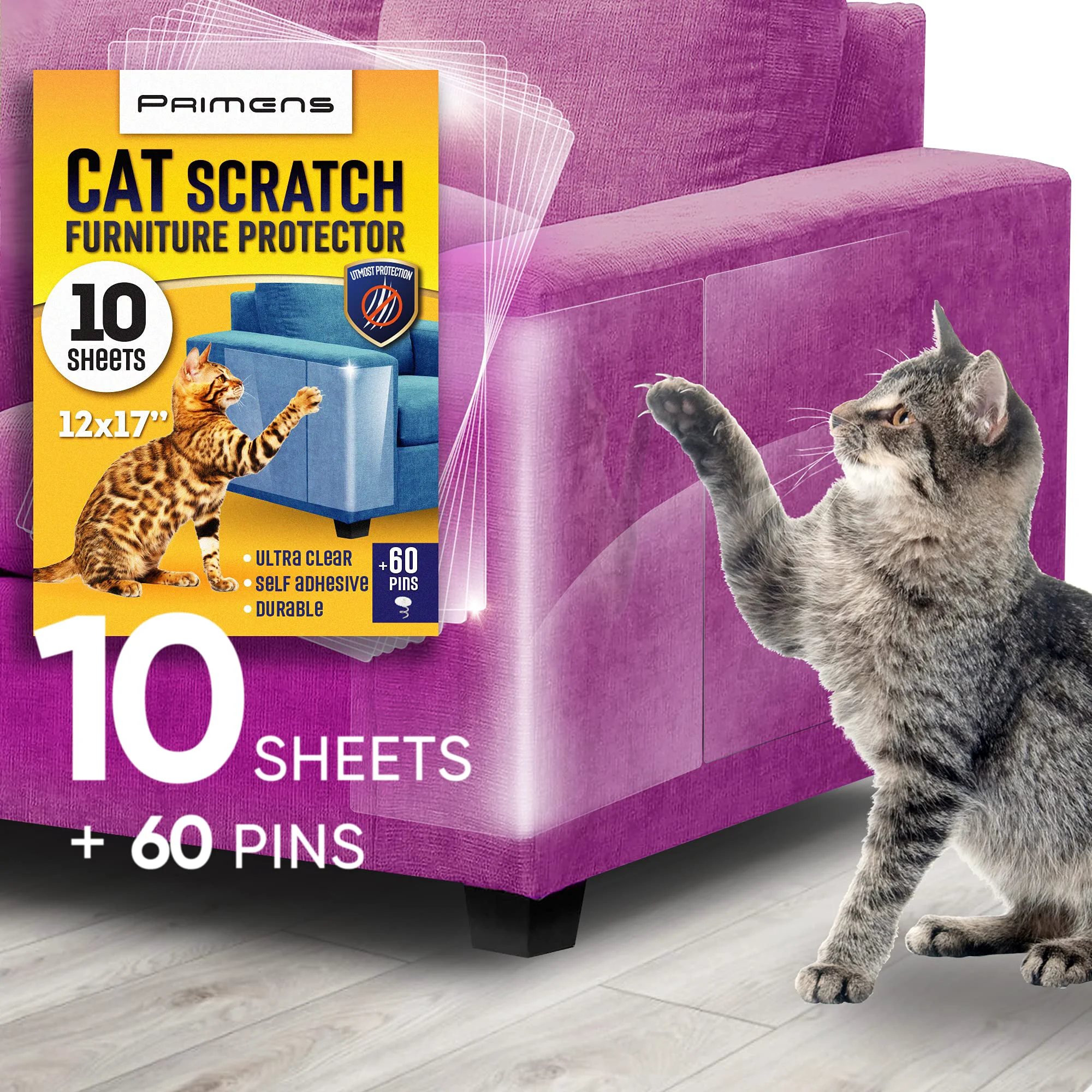 Flexible Primens Heavy-Duty Cat Scratch Deterrent Furniture Protectors - Clear 17x12 10 Sheets Innovative
