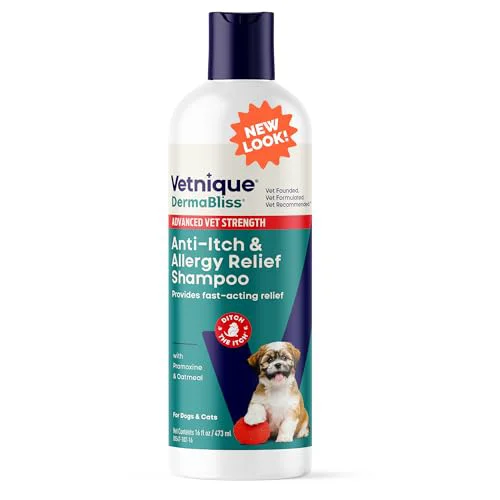 Natural Vetnique Labs Dermabliss Itch Relief Shampoo for Dogs – Omega 3-6-9 Biotin 16oz Crafted