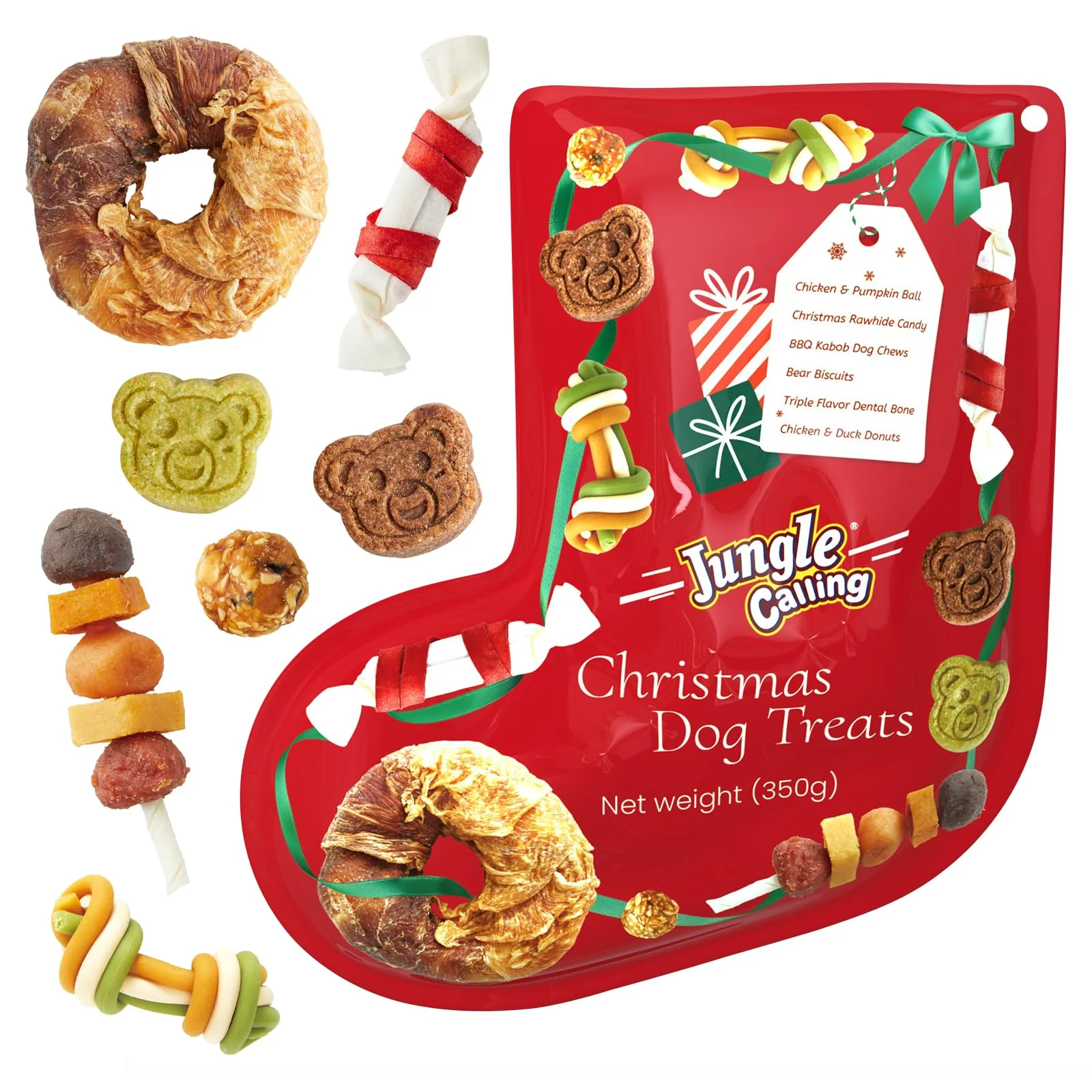 Elegant Jungle Calling Christmas Dog Treats – Holiday Chews Variety Pack 20 Treats Selected