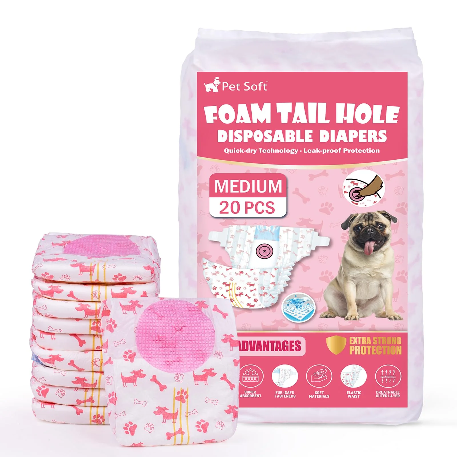 Official Pet Soft Disposable Dog Diapers - Female Medium Red with Adjustable Foam Tail Hole Wetness Indicator Crafted