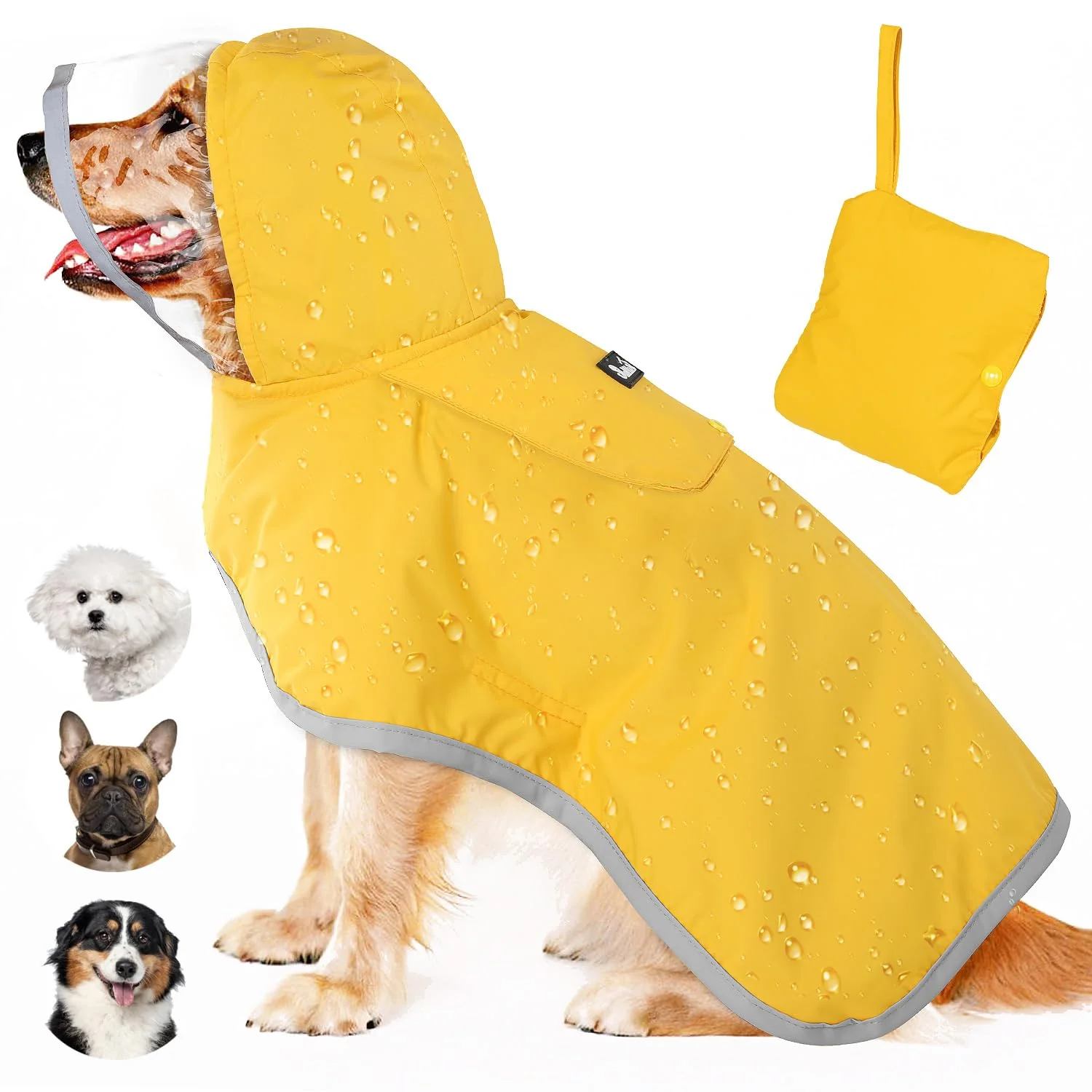 Traditional Lukovee Dog Raincoat – Waterproof Adjustable Rain Jacket with Clear Hood Reflective Brim and Pocket Yellow M Environmentally Friendly