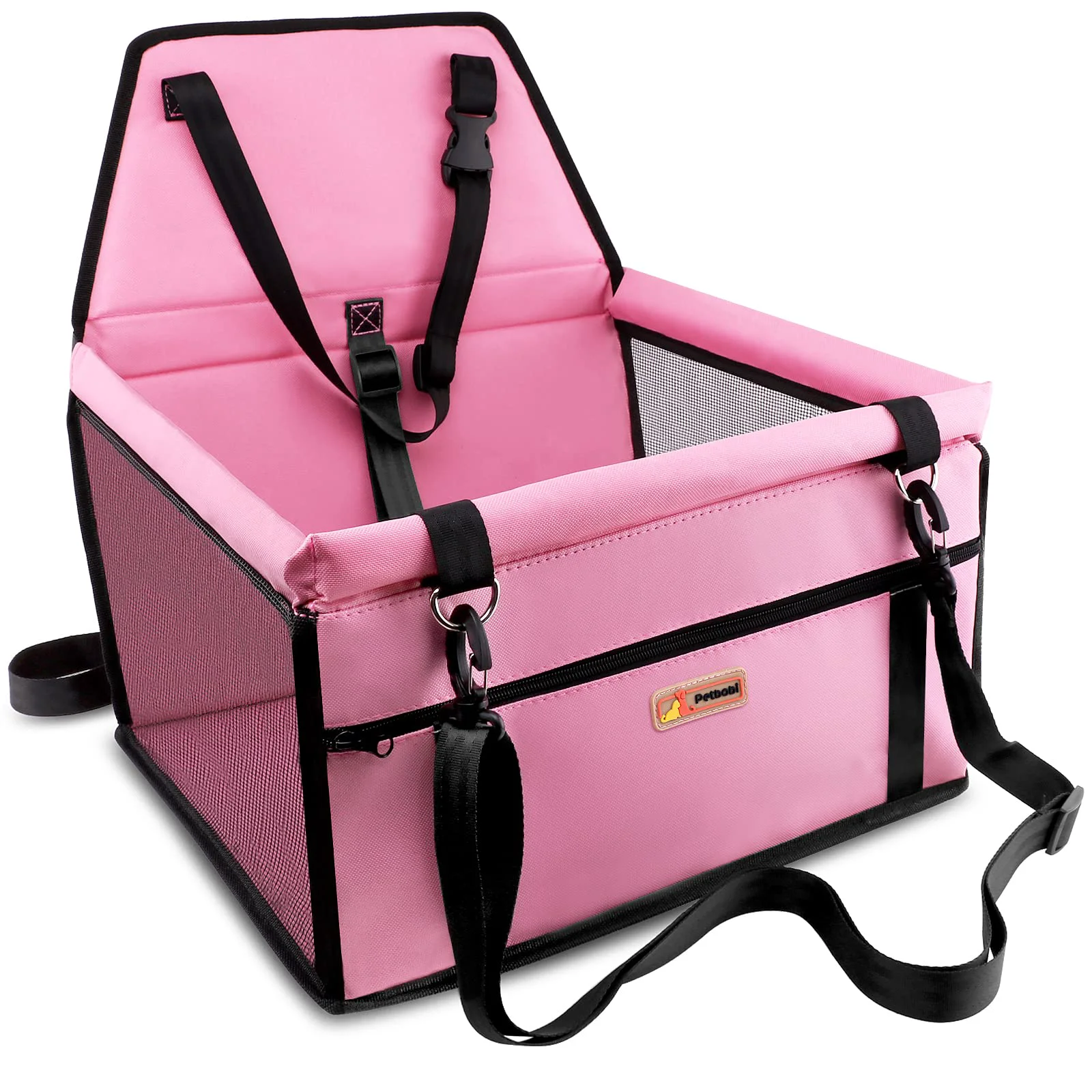 Reusable Petbobi Pet Reinforce Car Booster Seat for Dogs Cats – Portable Breathable Safe Travel Carrier Pink Practical