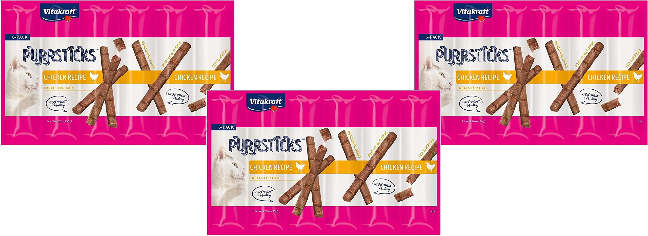 First-Class Vitakraft 18-Pack Chicken PurrSticks Cat Treats – Meat All-Natural On-The-Go Snacking Lightweight