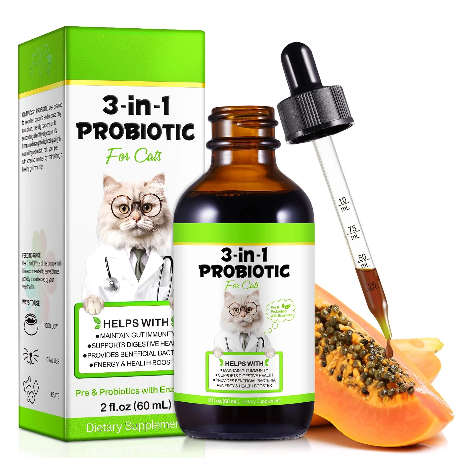 Fashionable FANGCUN 3-in-1 Probiotics for Cats – Digestive Enzymes Prebiotics 60ml for All Ages Fast