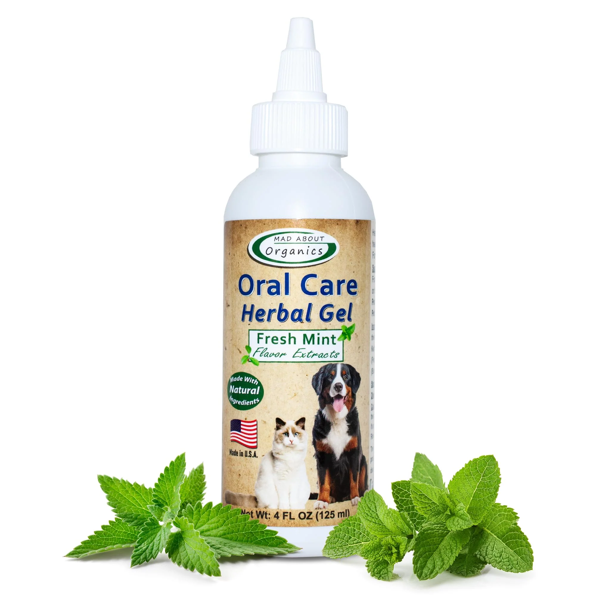 Safe Mad About Organics Oral Care Gel for Dogs Cats — Quick Plaque Removal Minty Breath No Brushing 4oz Responsible