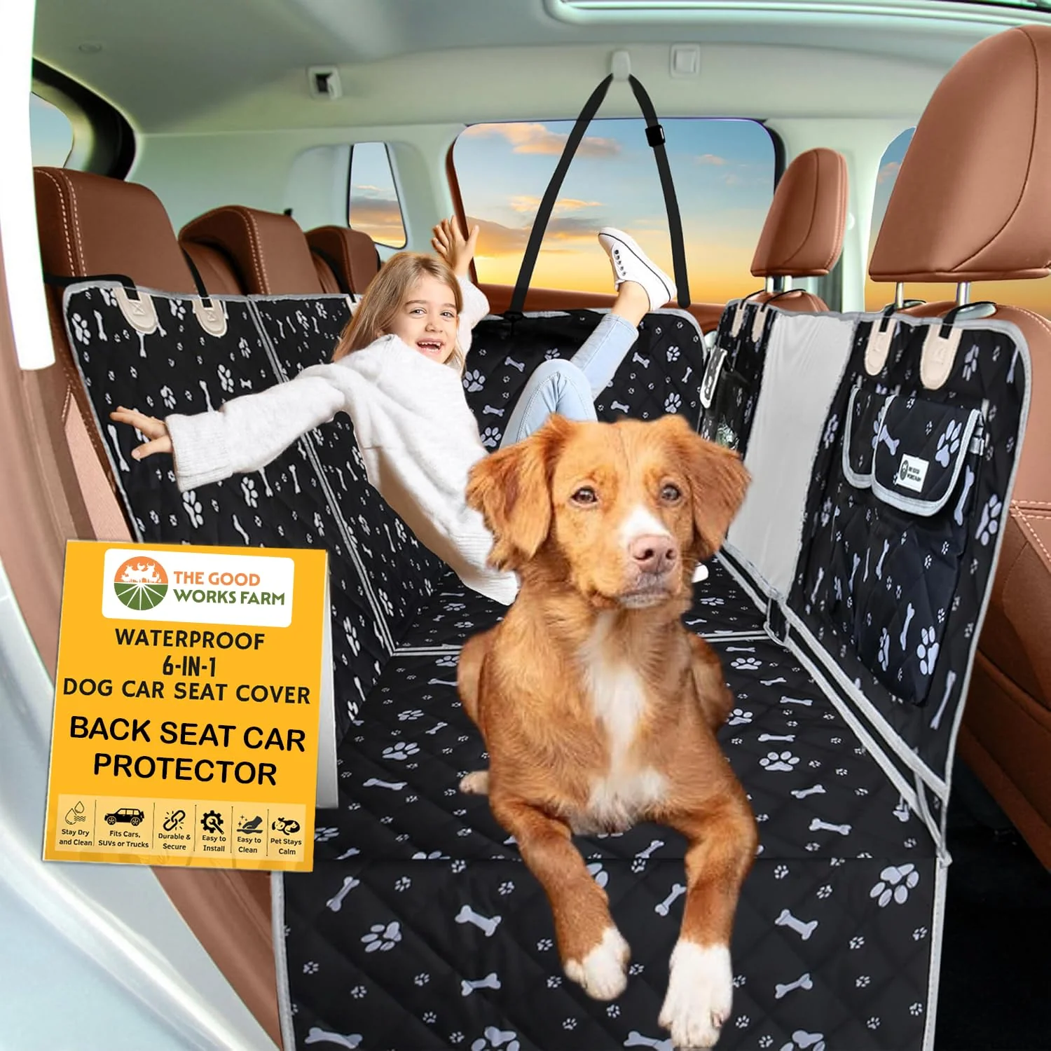 Smart TGWF Dog Seat Cover - 60 40 Split Rear Seat 6-in-1 Pet Protector The Good Works Farm Outstanding
