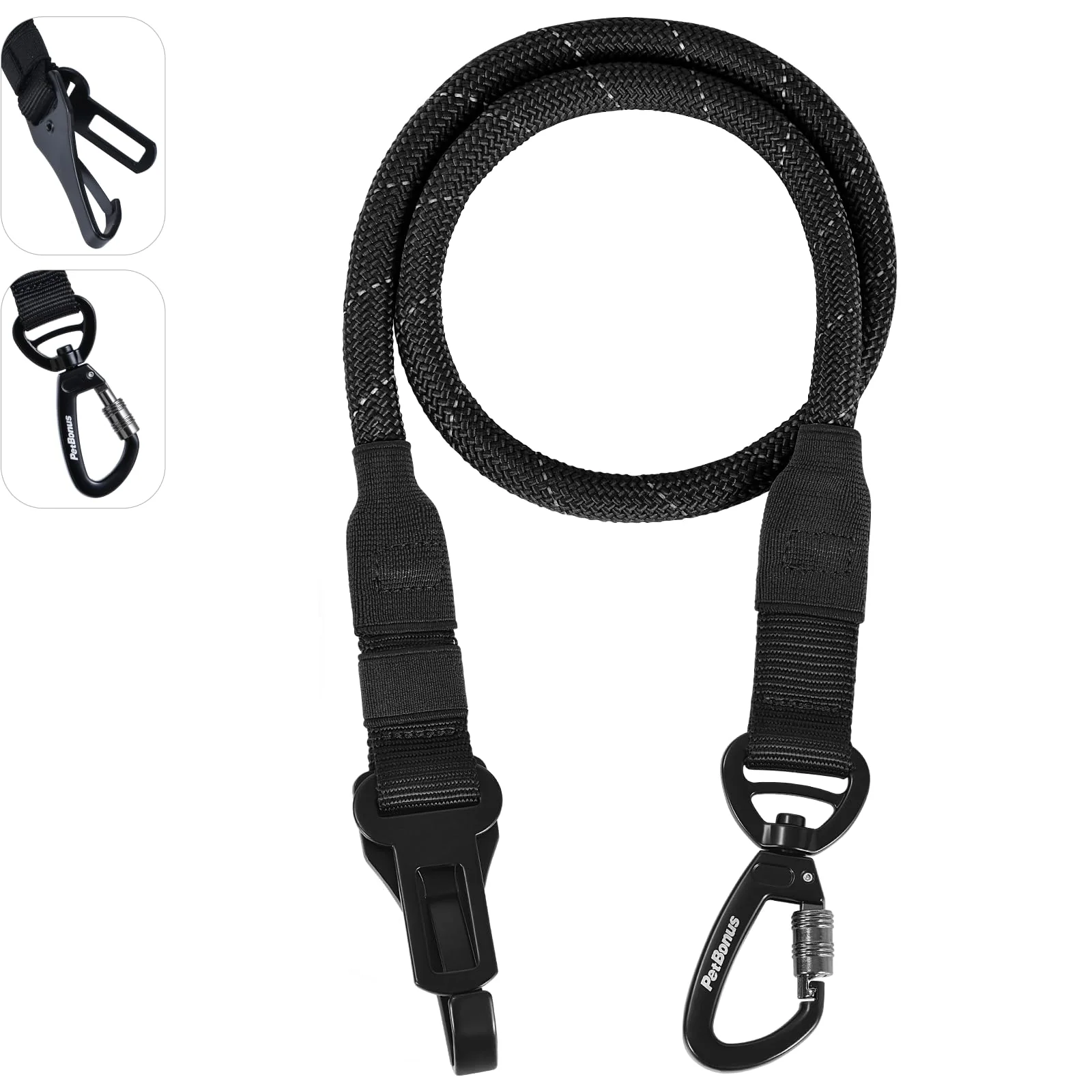 Environmentally Friendly PetBonus Dog Seat Belt for Car – 3-in-1 Safety Harness with Heavy-Duty Buckle Black Clean