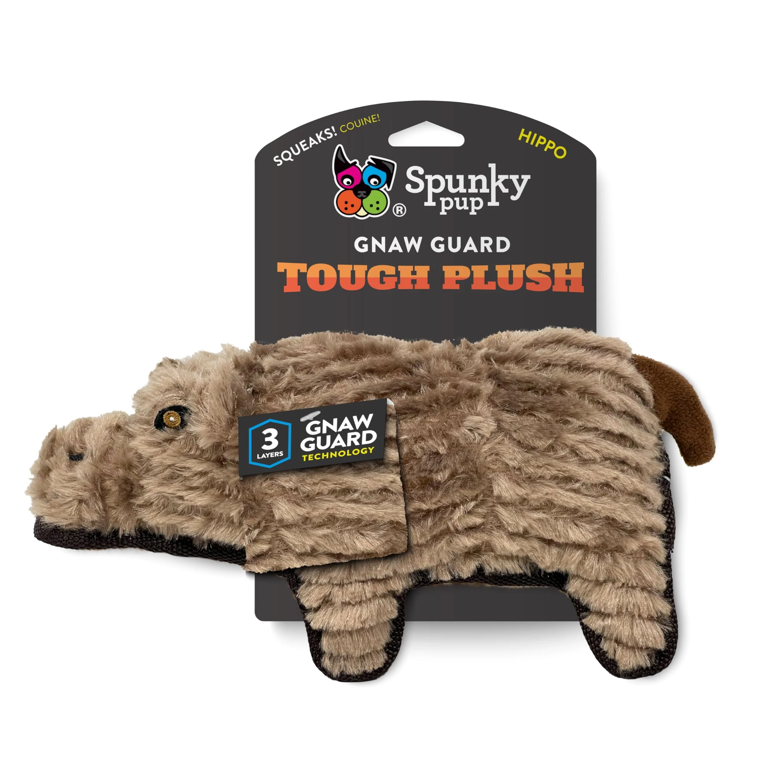 Carefully Designed Spunky Pup Tough Plush Hippo — Durable Triple-Layer Plush Toy for Aggressive Chewers Medium to Large Dogs Practical