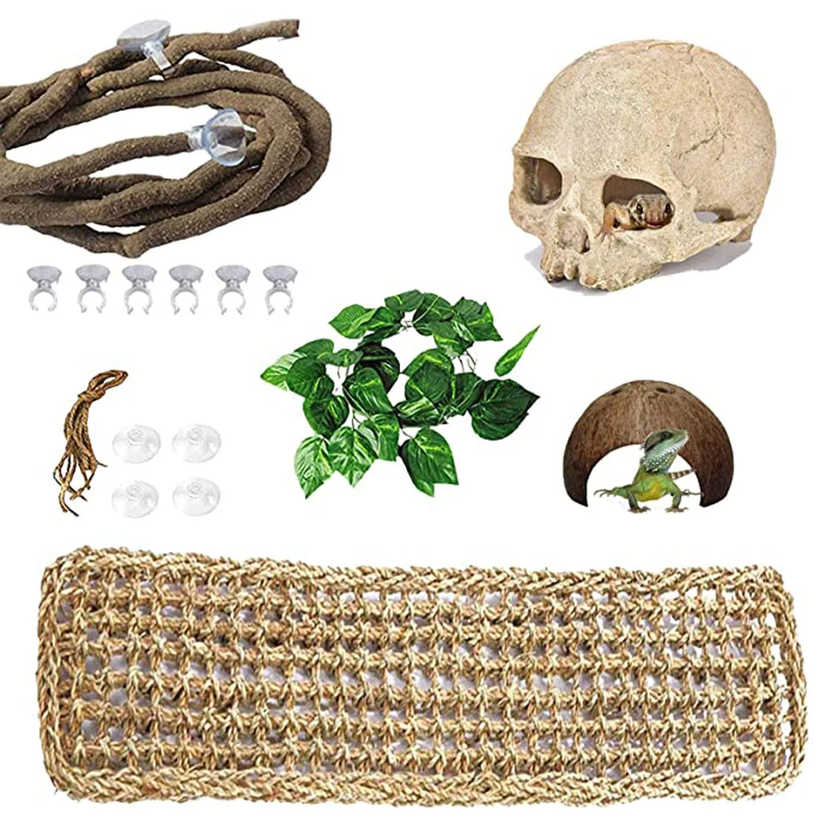 Durable PINVNBY Bearded Dragon Tank Accessories – Resin Skull Habitat Decor Lizard Hammock Coconut Cave Vines World-Class
