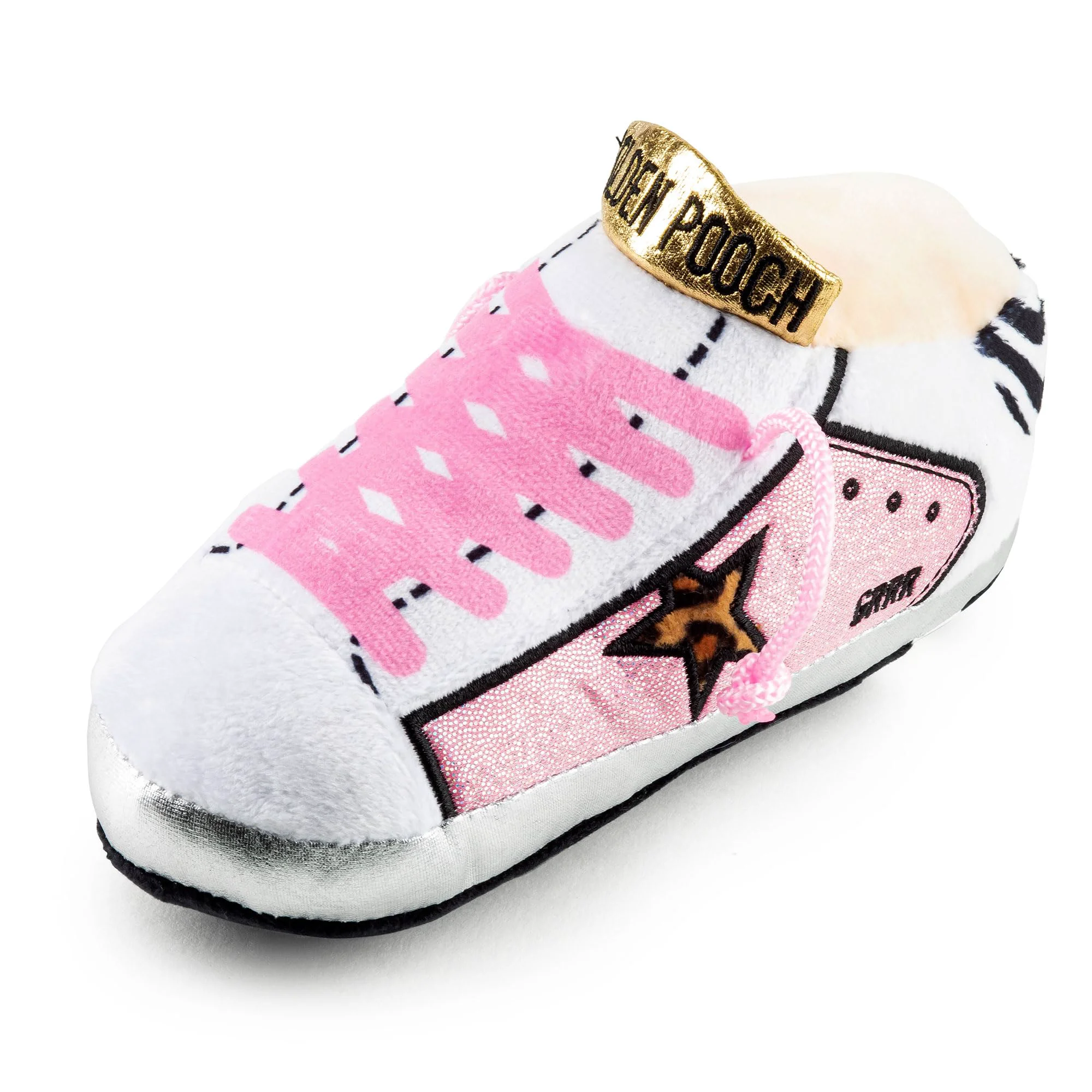 Enhanced Haute Diggity Dog Pink Golden Pooch Tennis Shoe – Plush Designer Toy with Squeaker Versatile