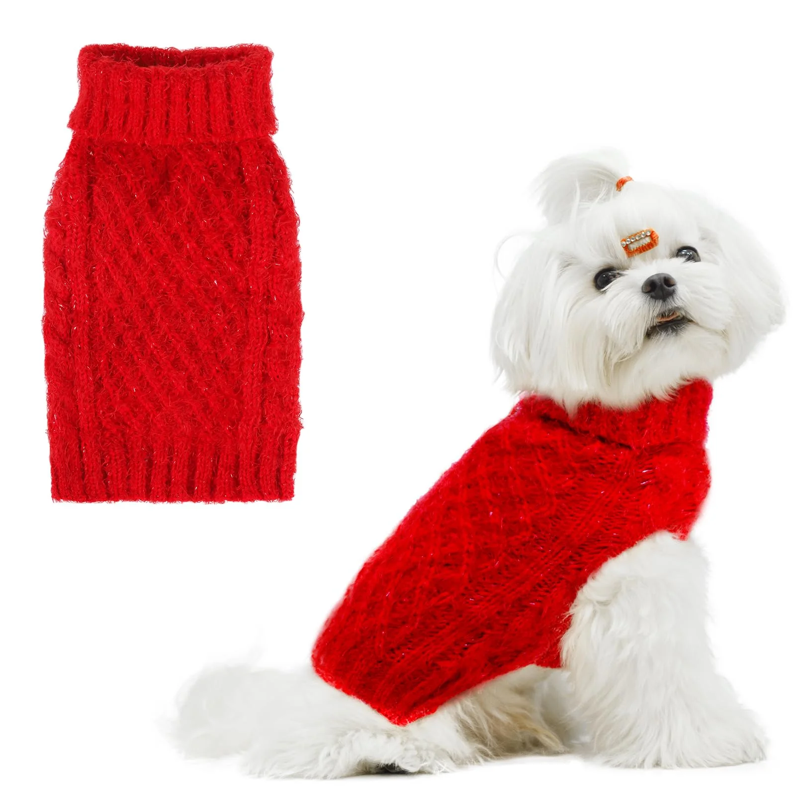Trusted SCIROKKO Turtleneck Dog Sweater Red – Cable Knit Winter Coat S M Reliable