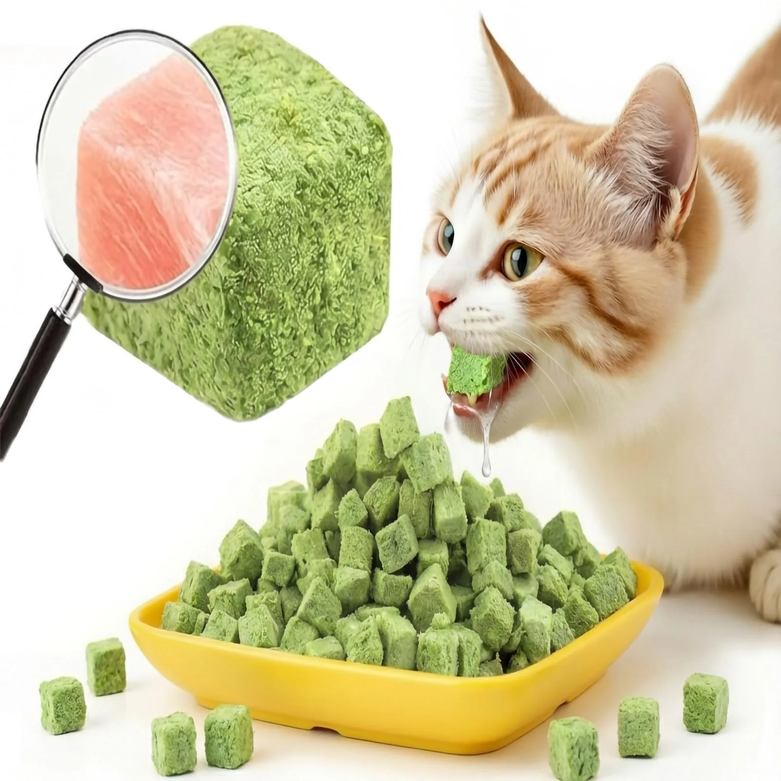 Artisan GREMBEB 120g Cat Grass Treats – ze-Dried Kitten Grass Fish Oil Dental Snack for Indoor Cats Smooth