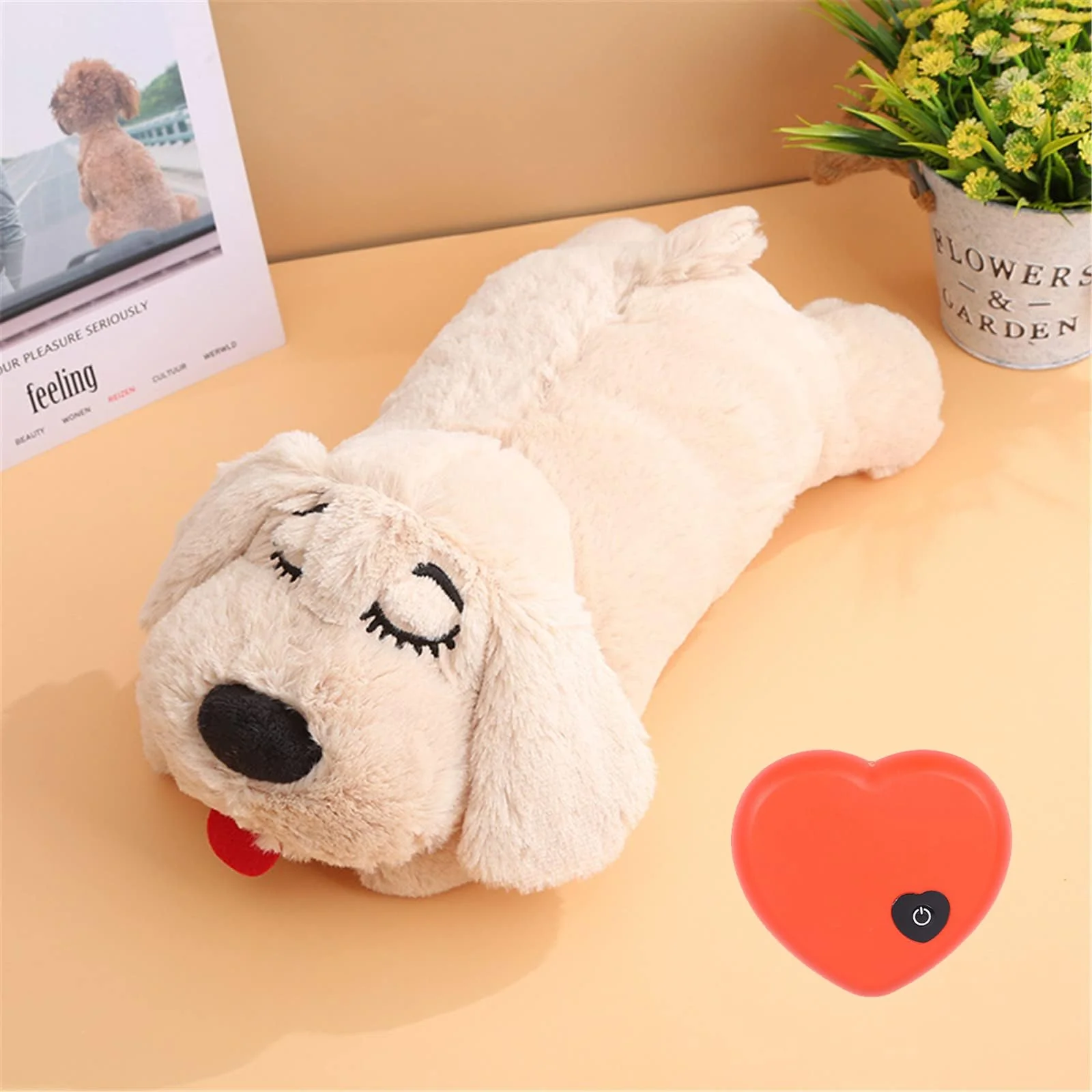 World-Class 3T GROUP Heartbeat Puppy for Dogs – Calming Sleep Aid Plush Anxiety Relief Toy Beige Elegant