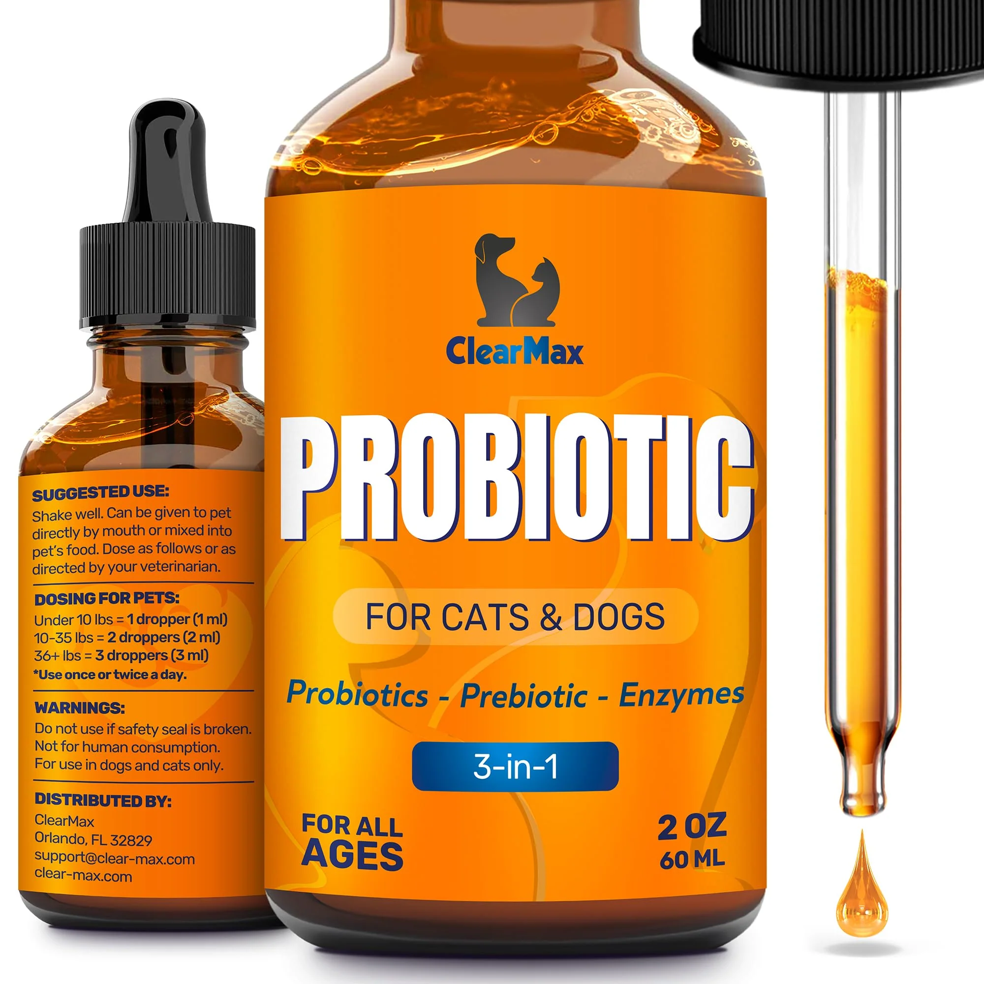 Sophisticated Clear Max Liquid Probiotics for Dogs Cats – 6B CFU 2-oz Official